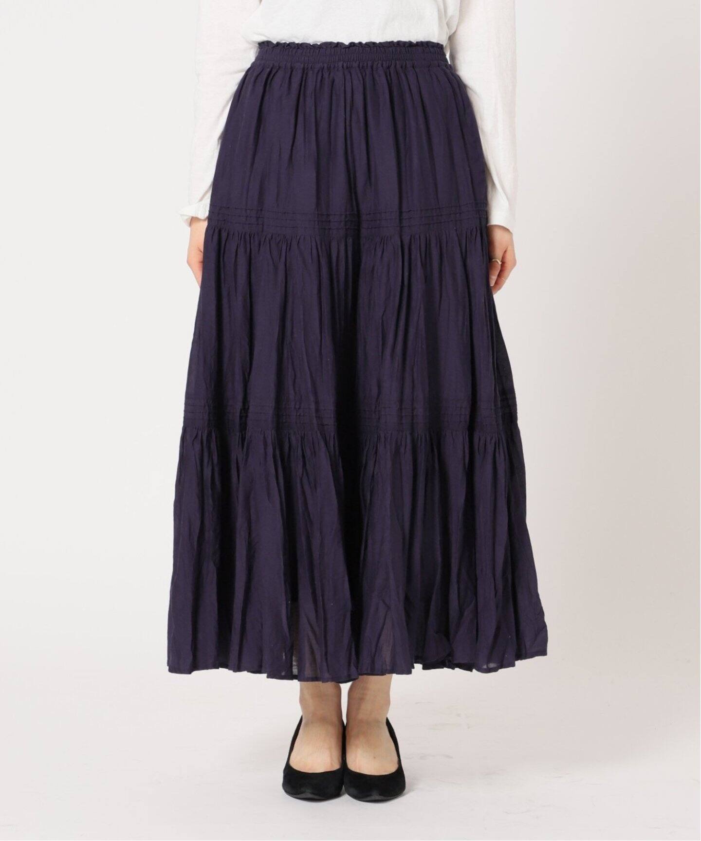 WEB限定追加2》コットンボイルクリンクルティアードスカート（ロング  