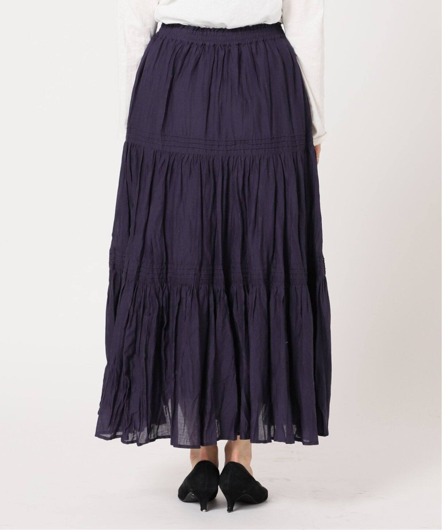 WEB限定追加2》コットンボイルクリンクルティアードスカート（ロング  