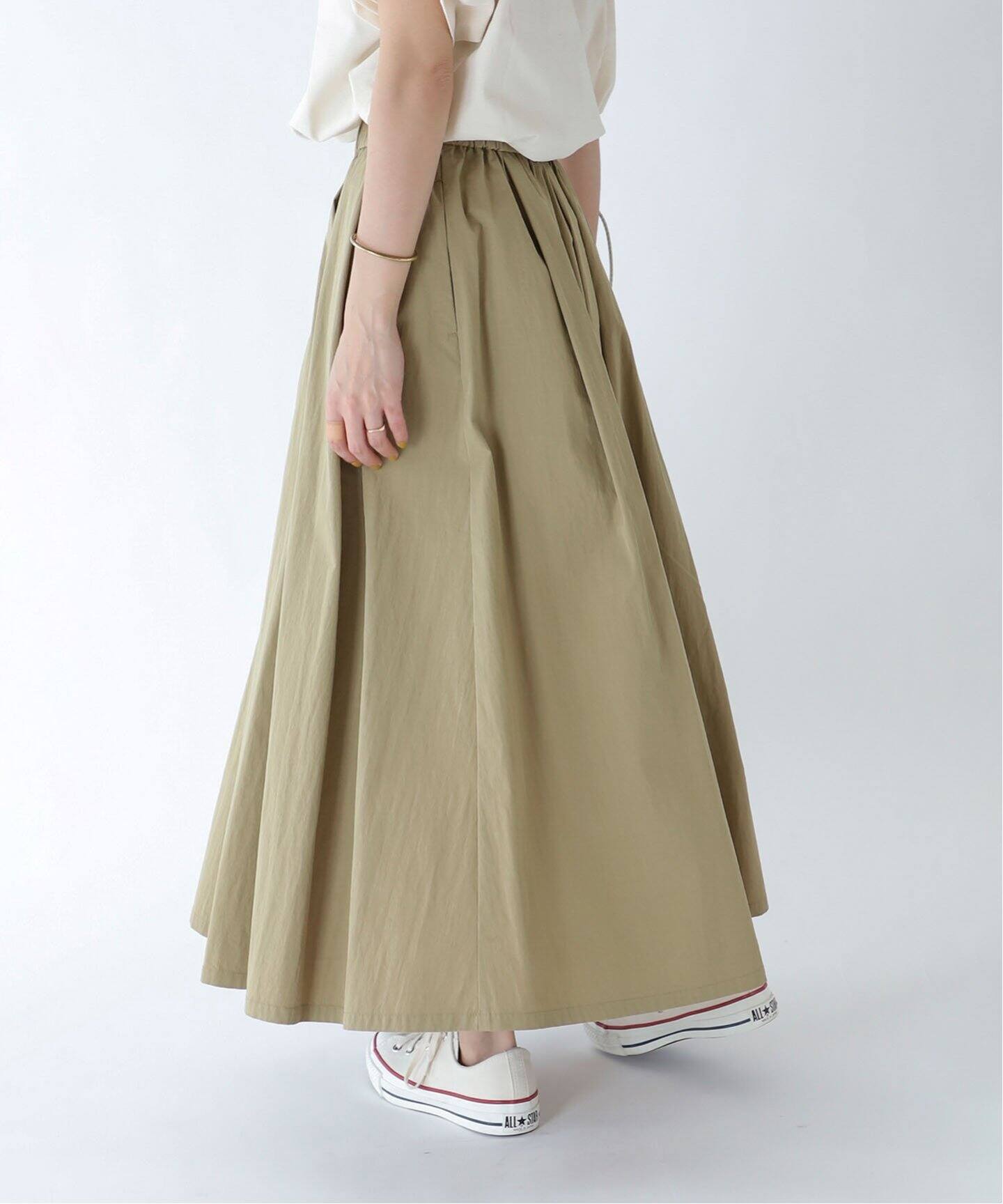 コットンナイロンギャザースカート（ロング・マキシ丈スカート  