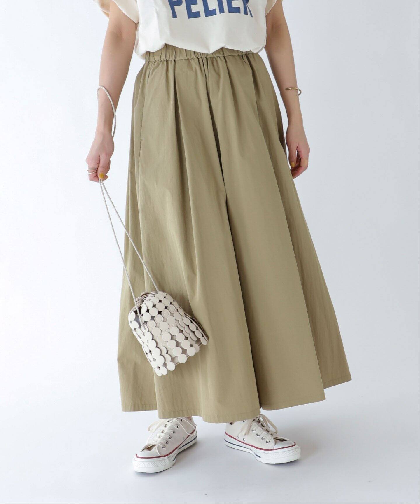 コットンナイロンギャザースカート（ロング・マキシ丈スカート  