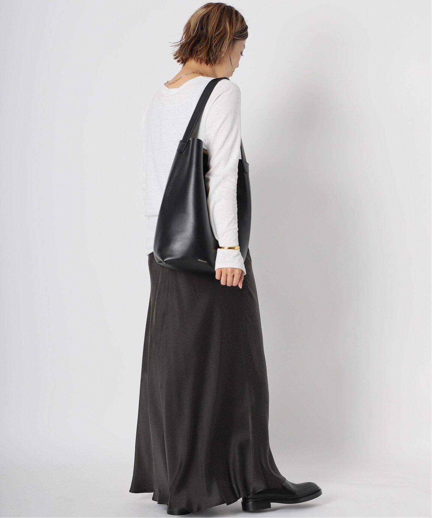 シルクサテン スカート BK（ロング・マキシ丈スカート）｜Deuxieme  