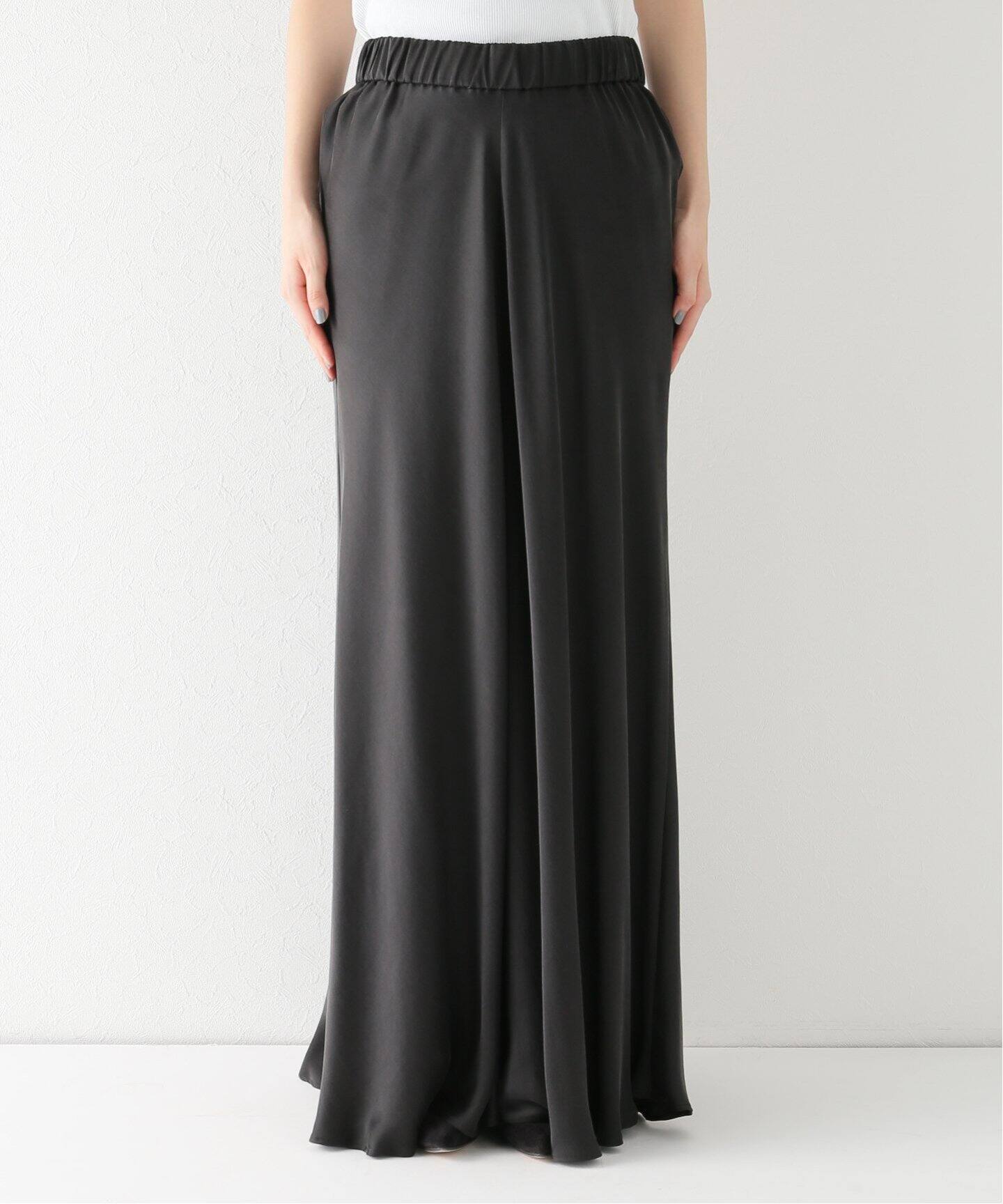 シルクサテン スカート BK（ロング・マキシ丈スカート）｜Deuxieme  