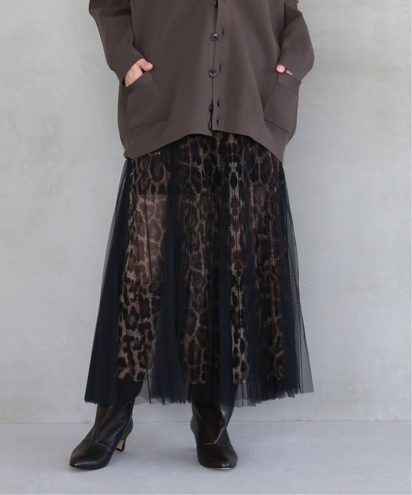 ロイドフォード スカート プリーツ ロング レオパード S 黒 茶（LOYD  