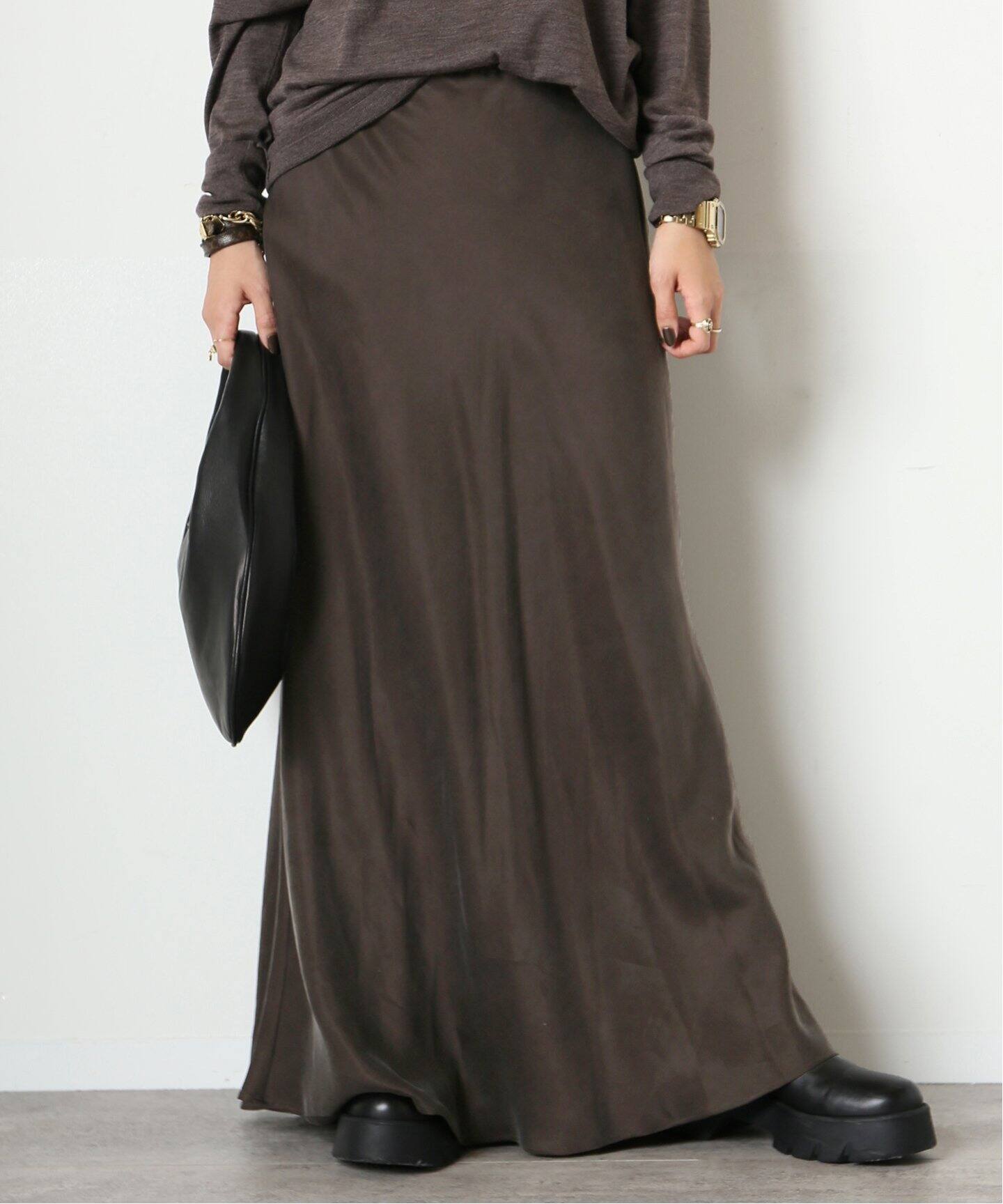 ドゥーズィエムクラスCu/R マキシスカートブラウン｜フレアスカート 