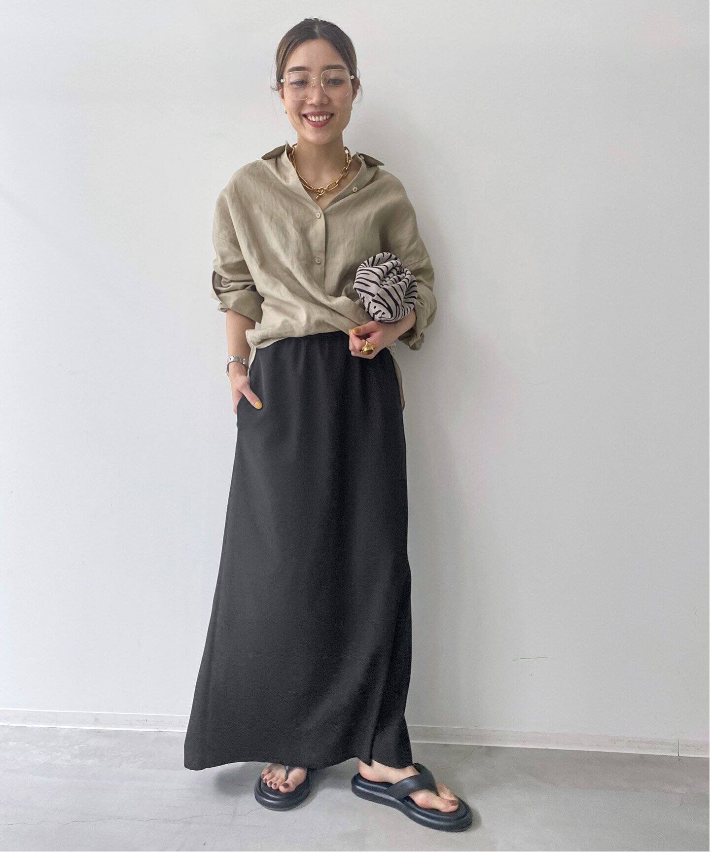 Satin Gather Long Skirt（ロング・マキシ丈スカート）｜L 