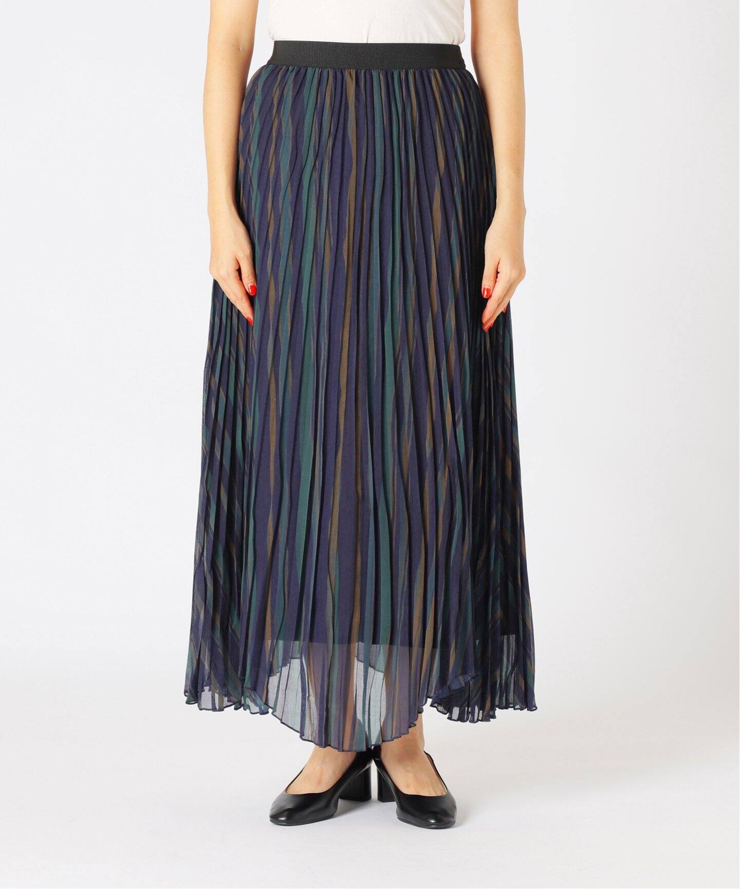 イレヘムプリーツプリントスカート（ロング・マキシ丈スカート）｜B.C  