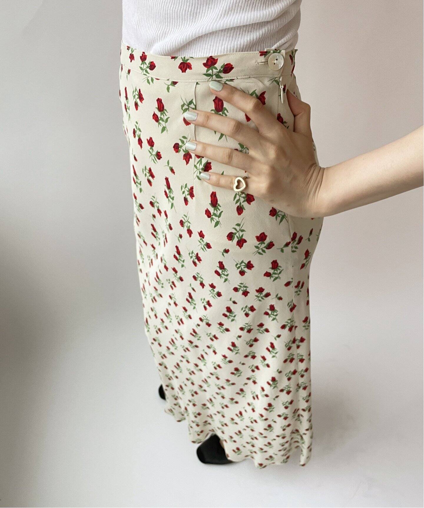 ヴィンテージフラワーシアーバイアスマキシスカート（ロング・マキシ丈  