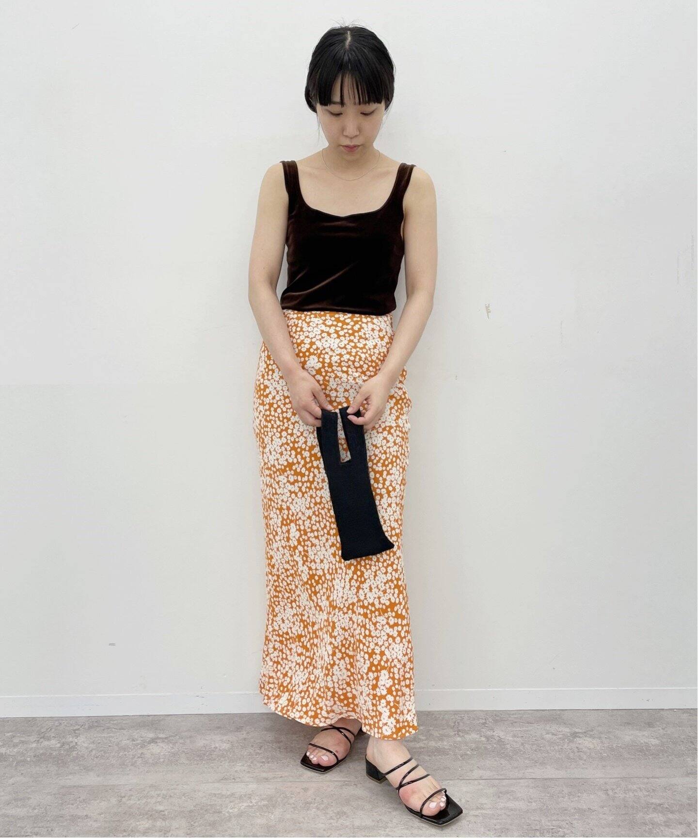 追加》abc フラワーバイアスマキシスカート（ロング・マキシ丈スカート  