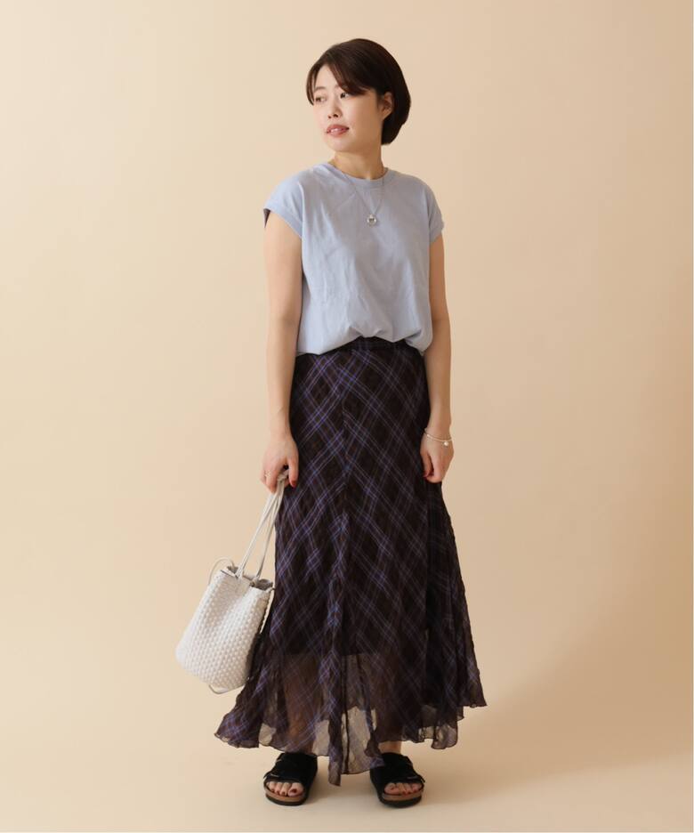 IENA シアーチェックフレアマキシスカート 