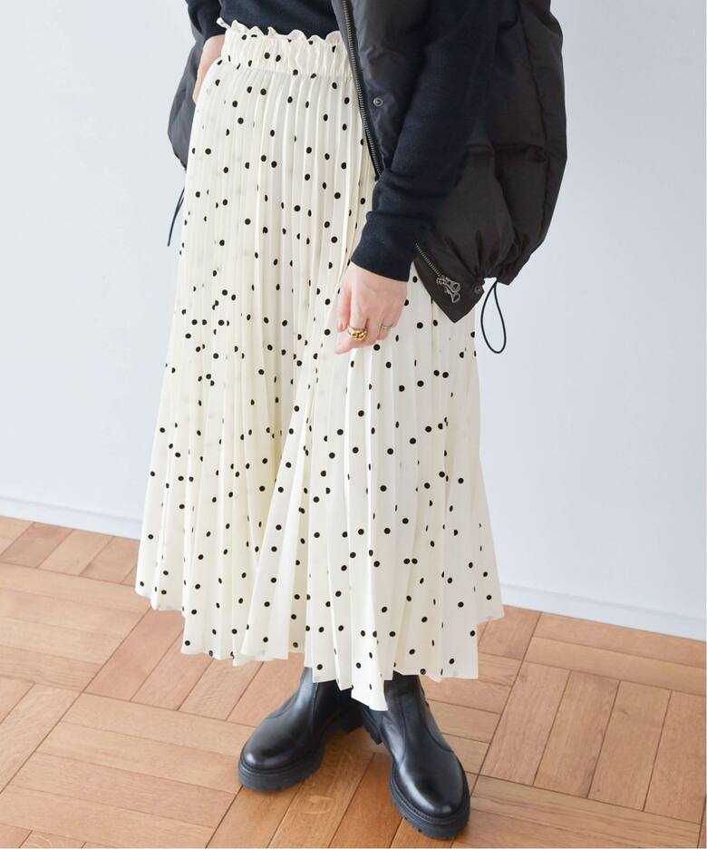 追加》ランダムドットプリーツスカート（ロング・マキシ丈スカート  