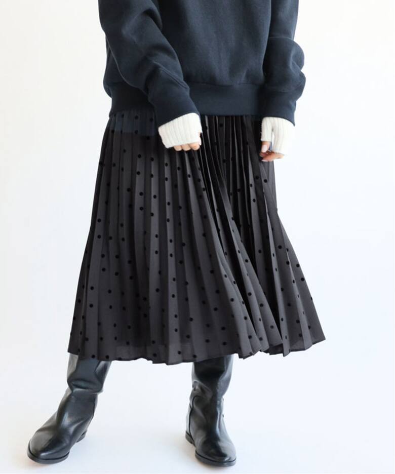 追加》ランダムドットプリーツスカート（ロング・マキシ丈スカート  