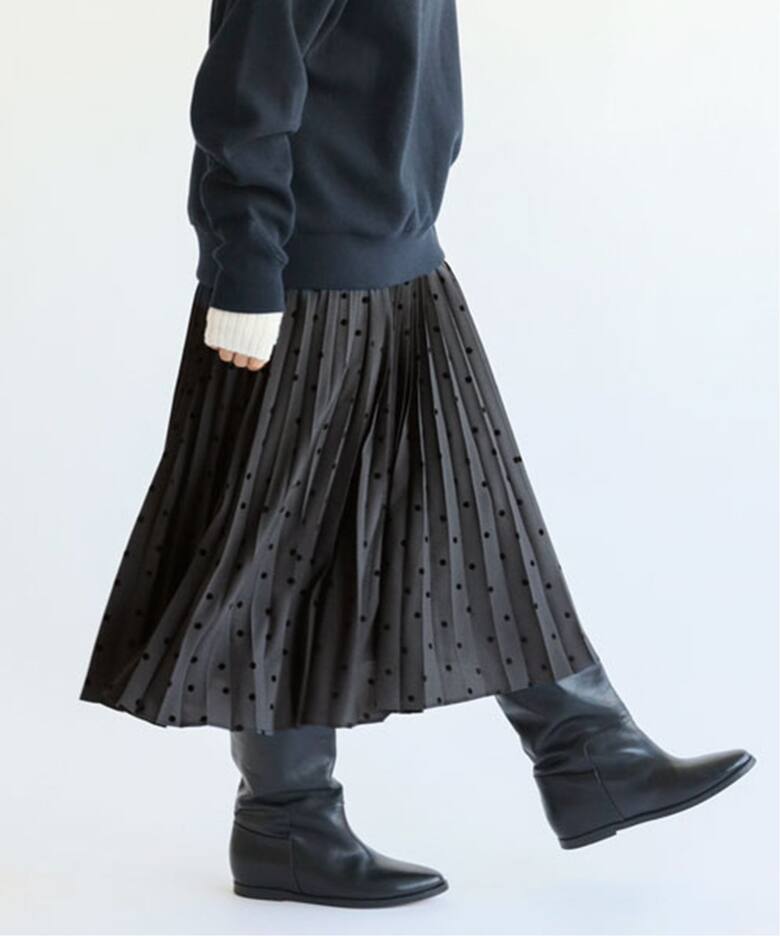 追加》ランダムドットプリーツスカート（ロング・マキシ丈スカート  