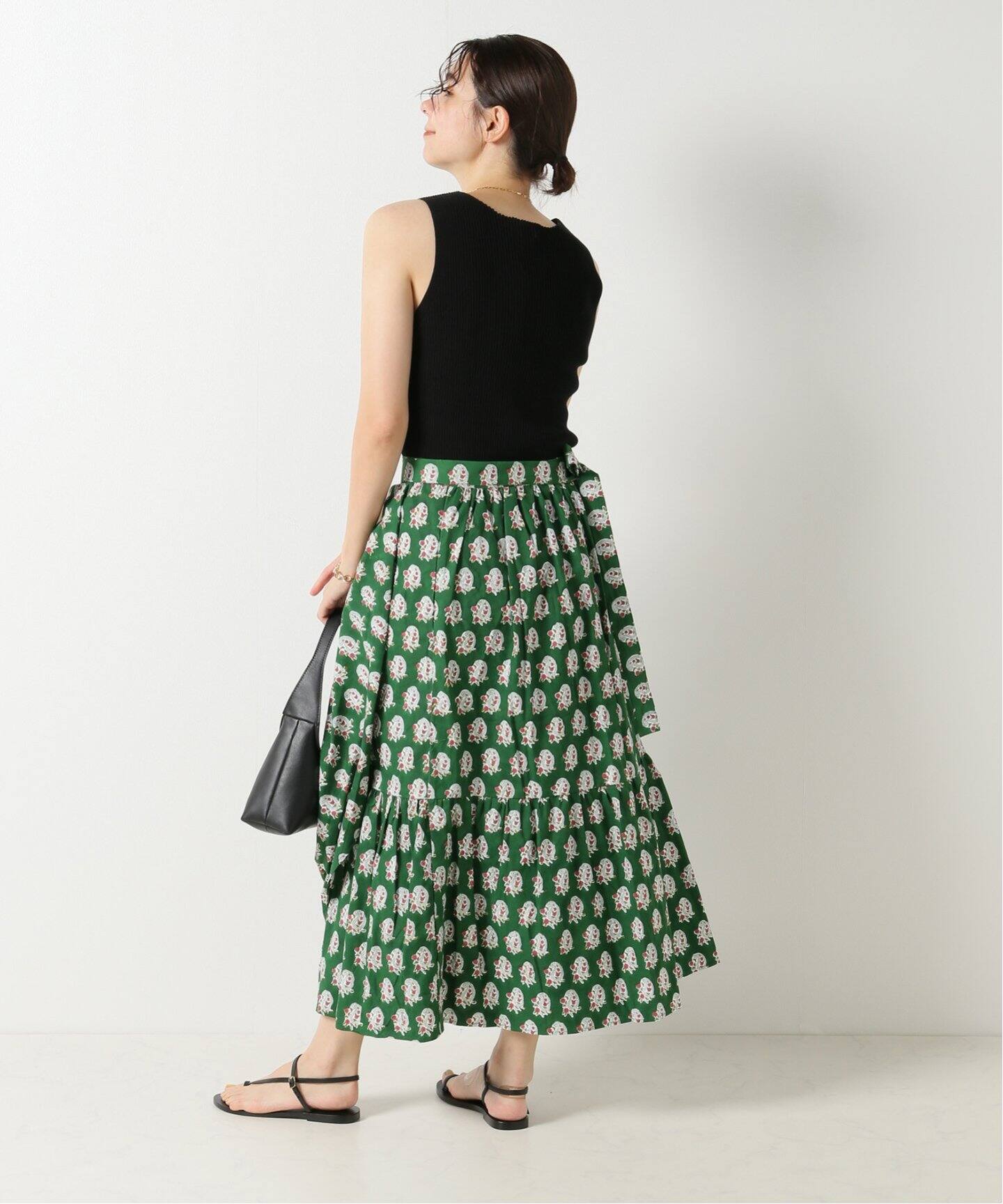 SZ Blockprints】Garden Green & Jaipur Pinkラップスカート（ロング 