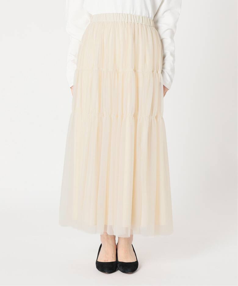 チュールシャーリングギャザースカート（ロング・マキシ丈スカート  