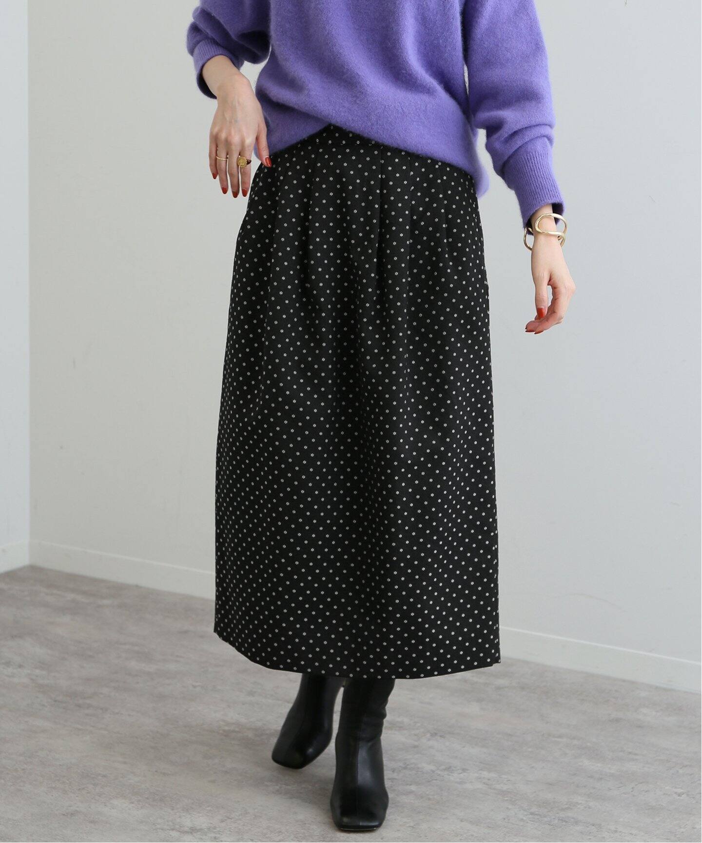 フラワージャガードタックスカート（ロング・マキシ丈スカート  