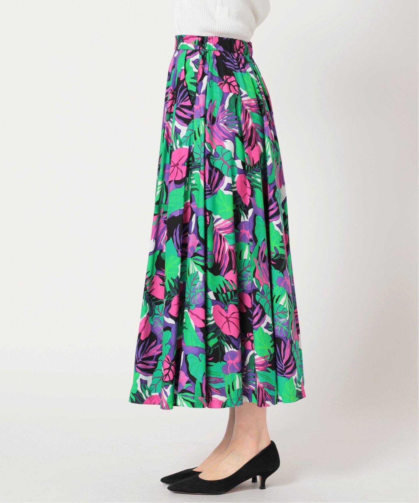 IENA LA BOUCLE リーフプリントサーキュラースカート（ロング・マキシ  