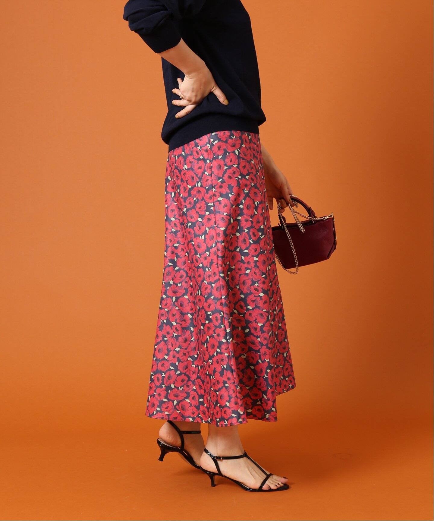 IENA LA BOUCLE フラワープリント スカート（ロング・マキシ丈スカート  