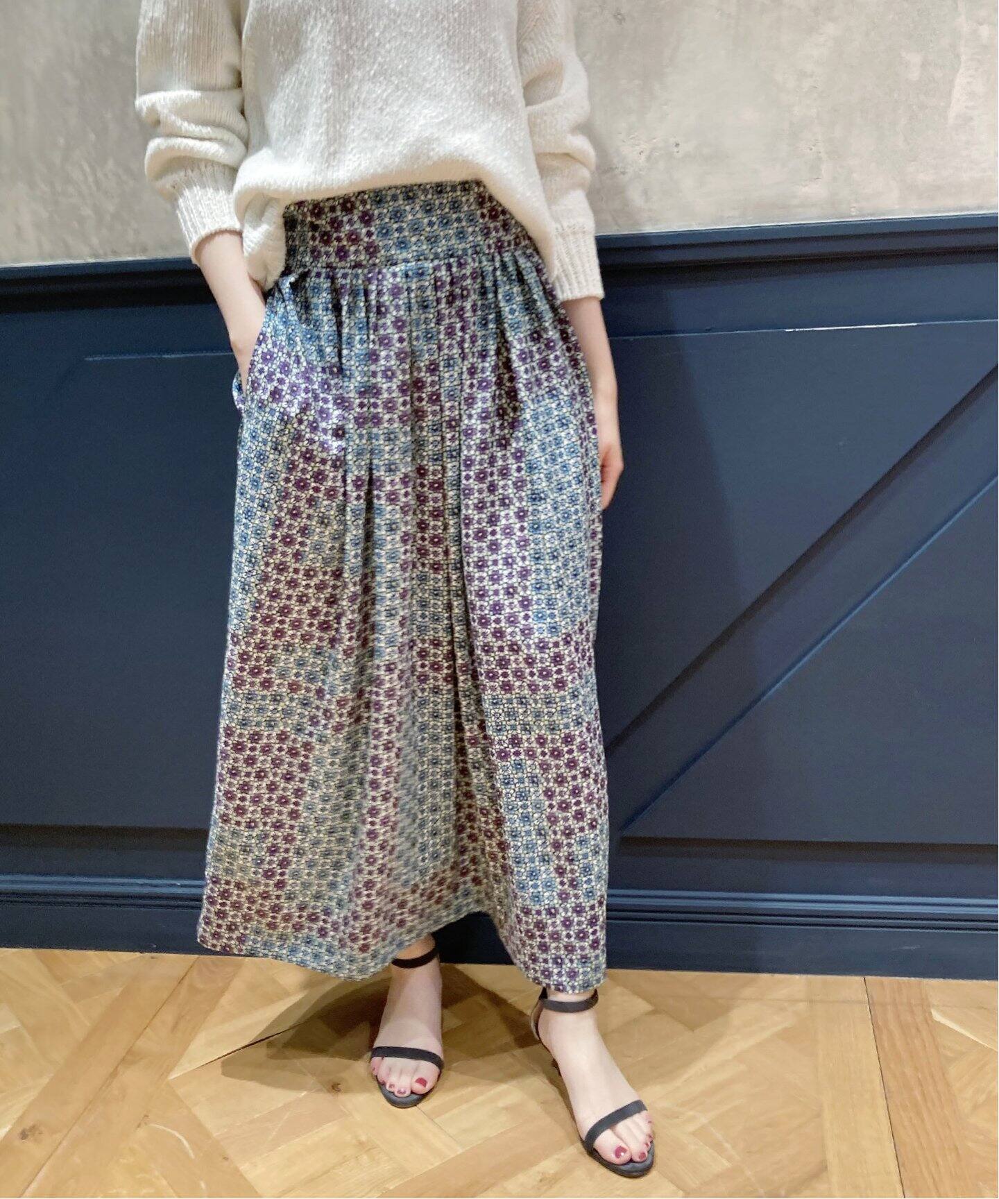 IENA LA BOUCLE】フラワープリントラップスカート 巻きスカート