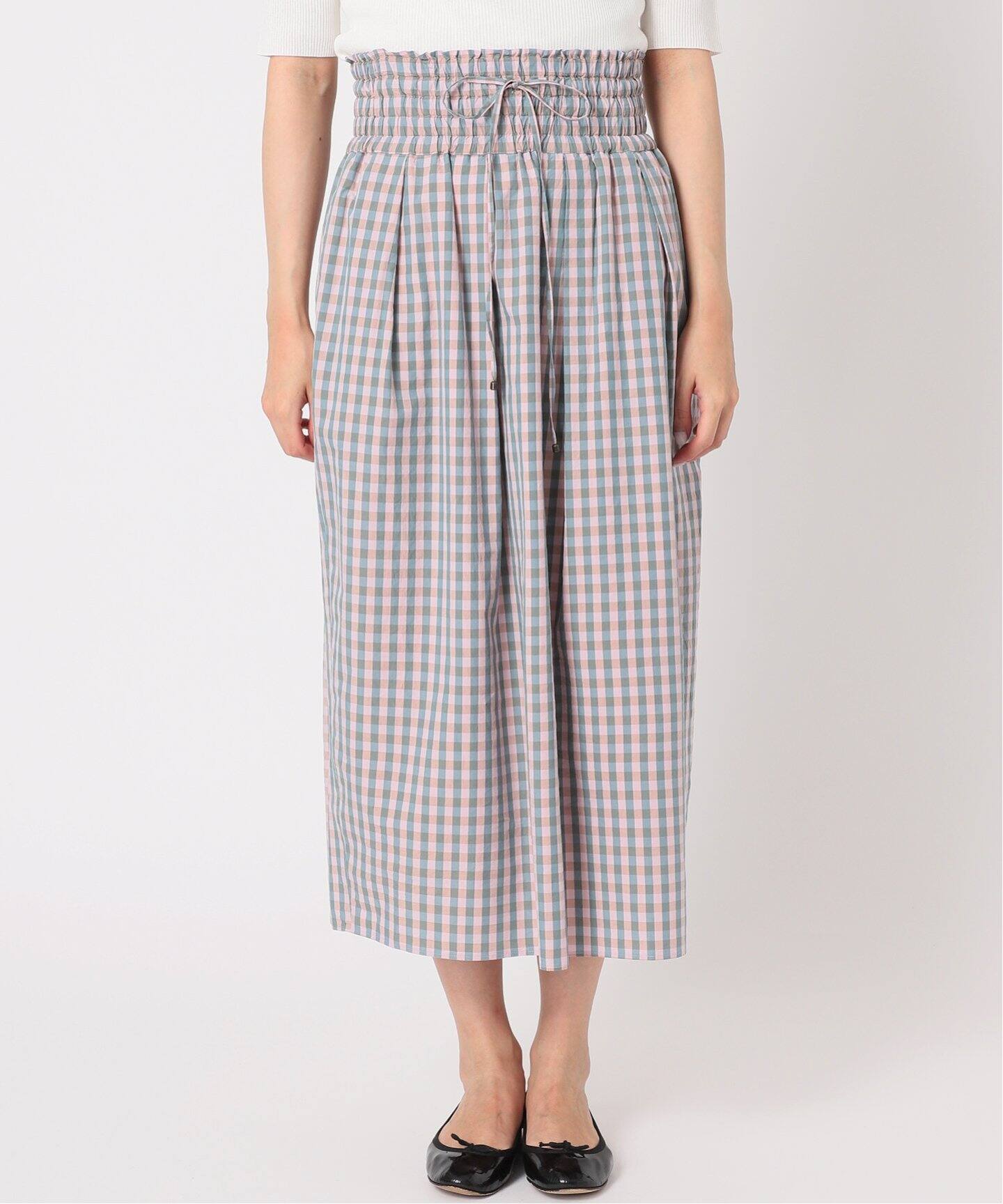 IENA LA BOUCLE C/CUギンガムギャザースカート（ロング・マキシ丈  