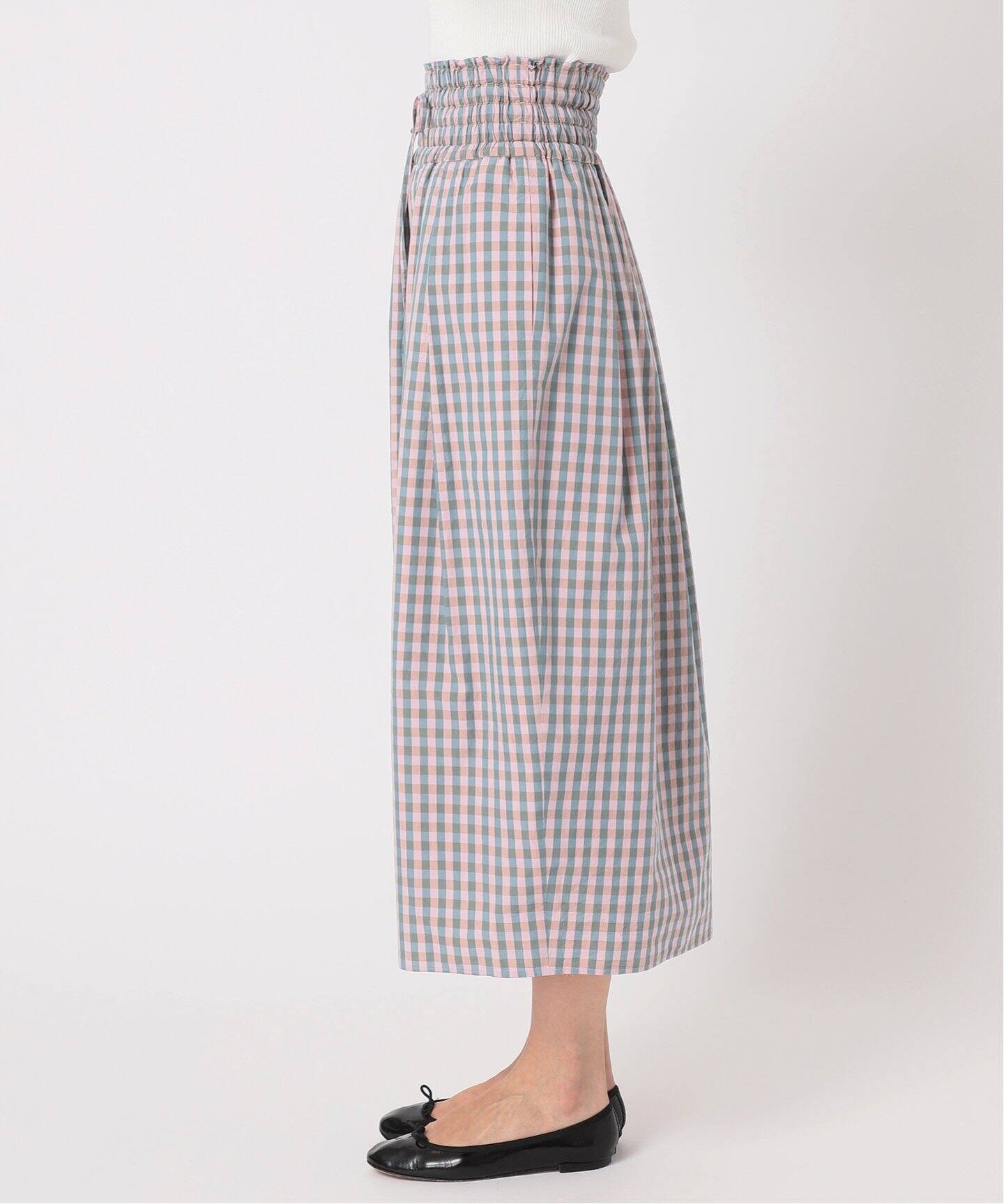 IENA LA BOUCLE C/CUギンガムギャザースカート（ロング・マキシ丈  