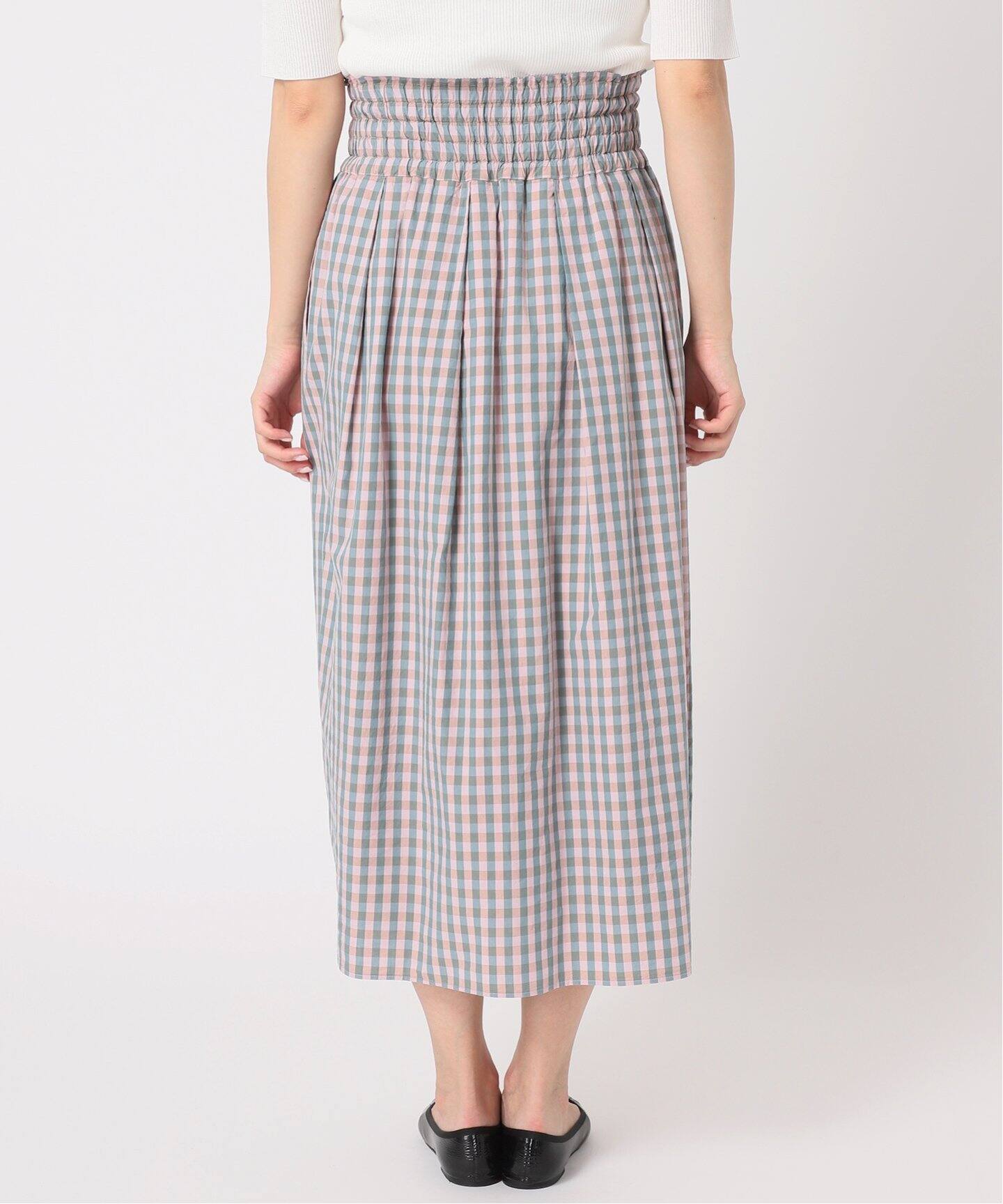 IENA LA BOUCLE C/CUギンガムギャザースカート（ロング・マキシ丈  