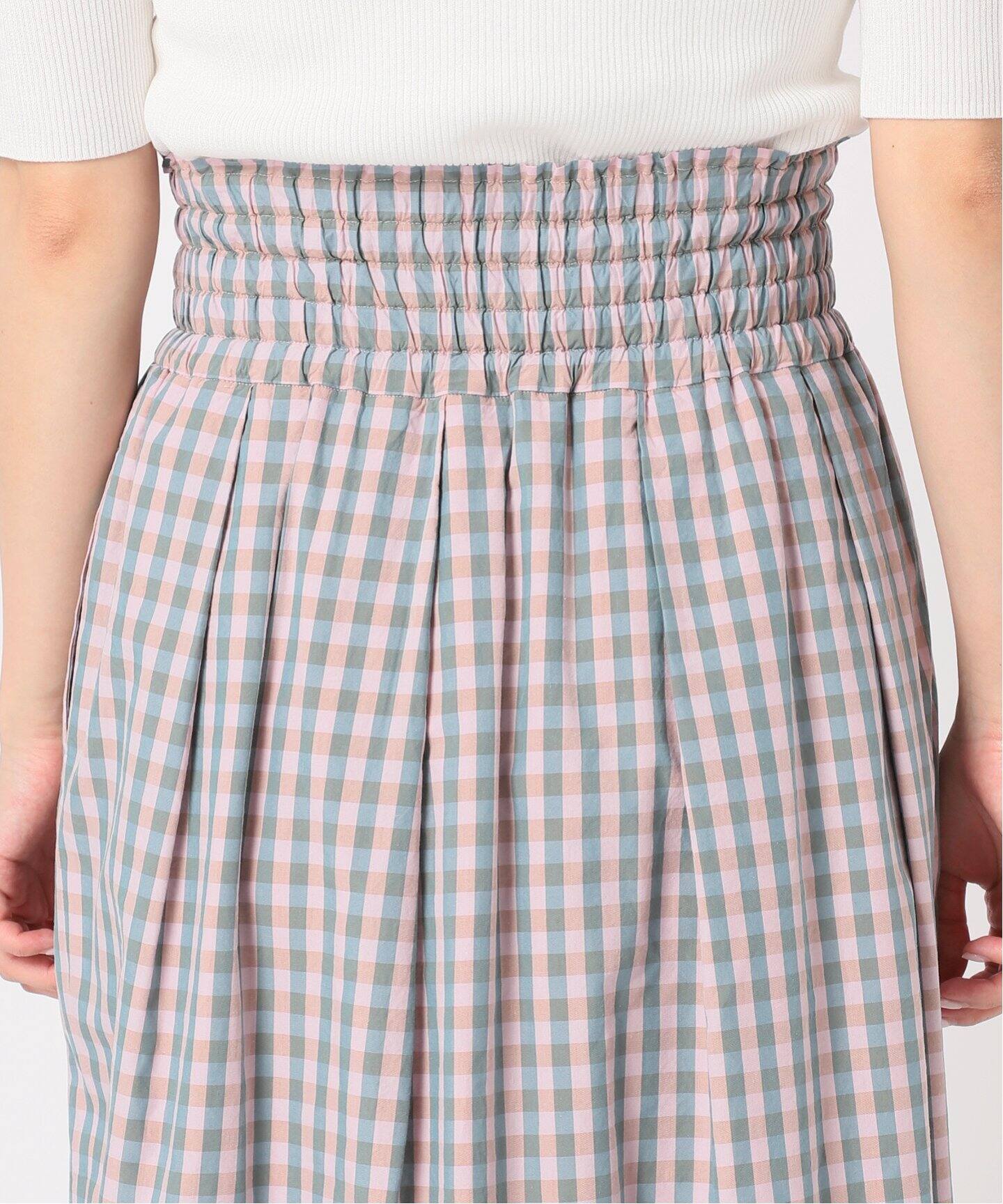 IENA LA BOUCLE C/CUギンガムギャザースカート（ロング・マキシ丈  