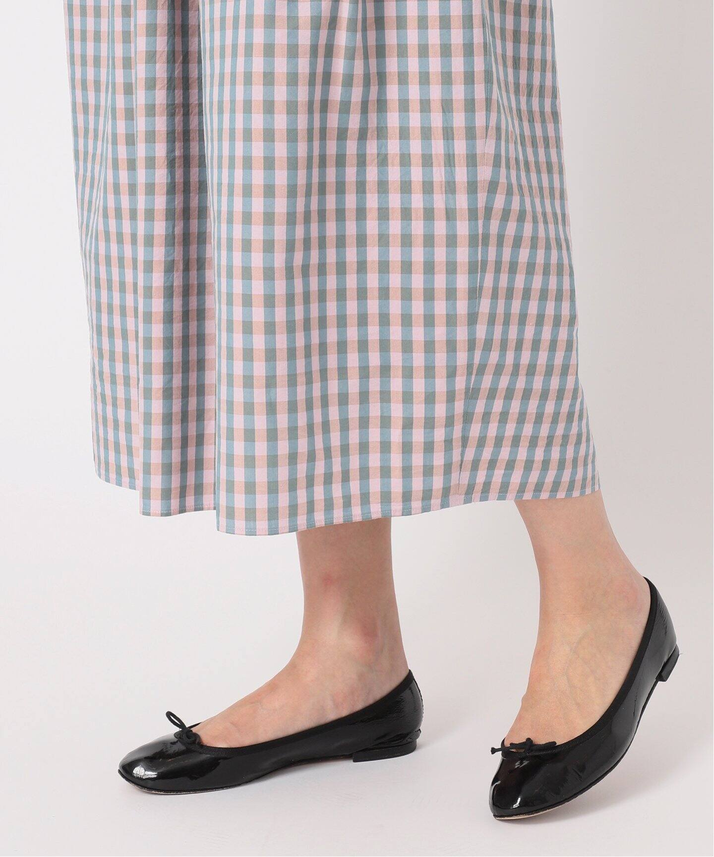 IENA LA BOUCLE C/CUギンガムギャザースカート（ロング・マキシ丈  