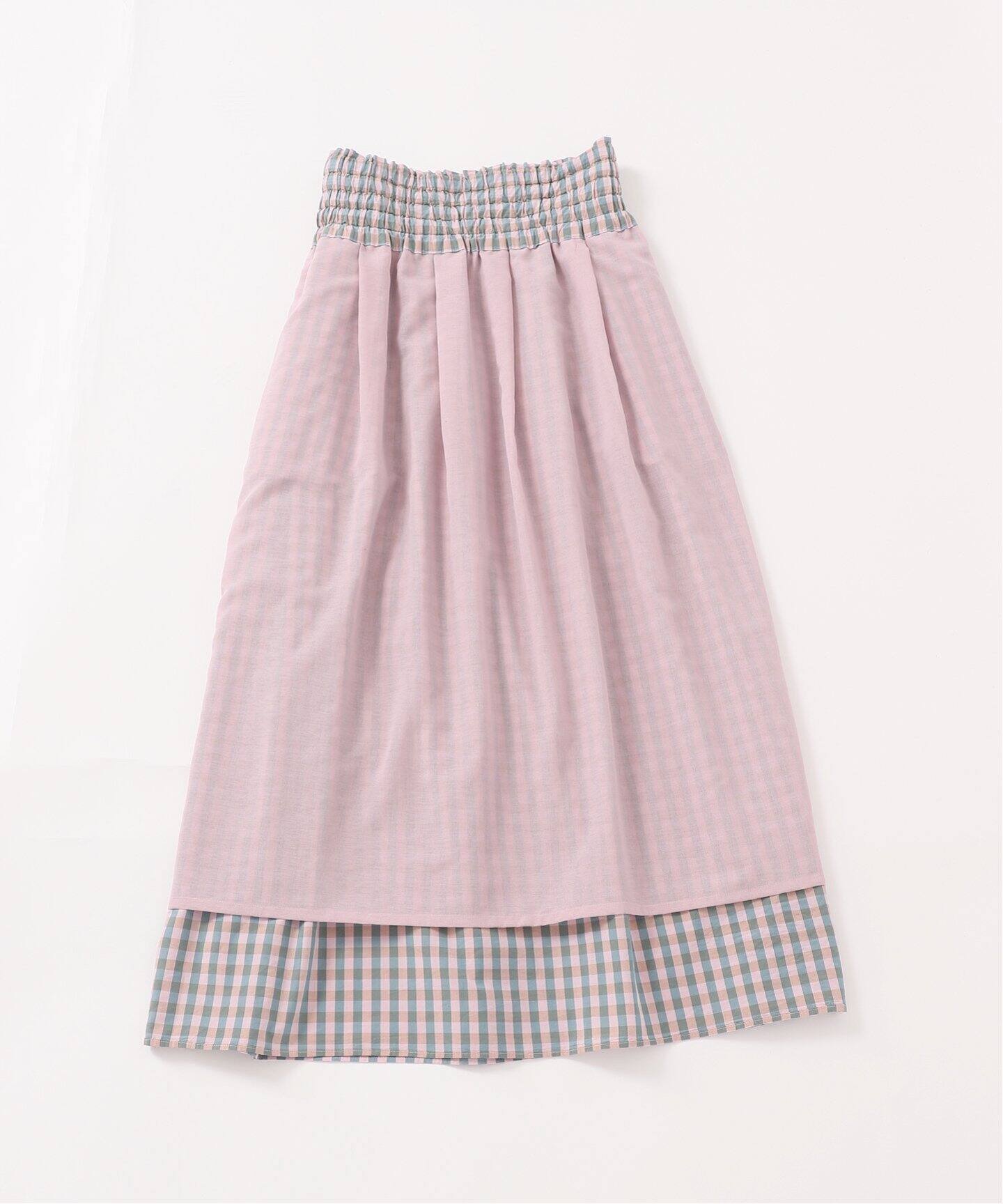 IENA LA BOUCLE C/CUギンガムギャザースカート（ロング・マキシ丈  