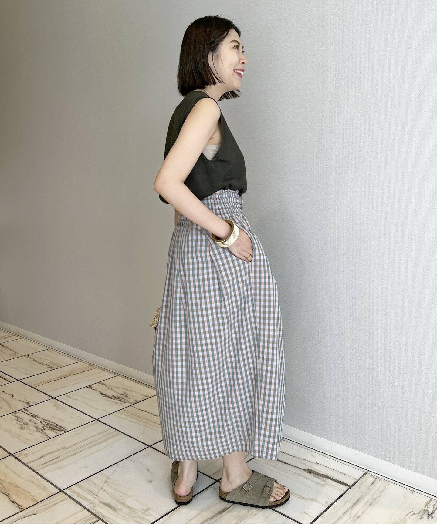 IENA LA BOUCLE C/CUギンガムギャザースカート（ロング・マキシ丈  