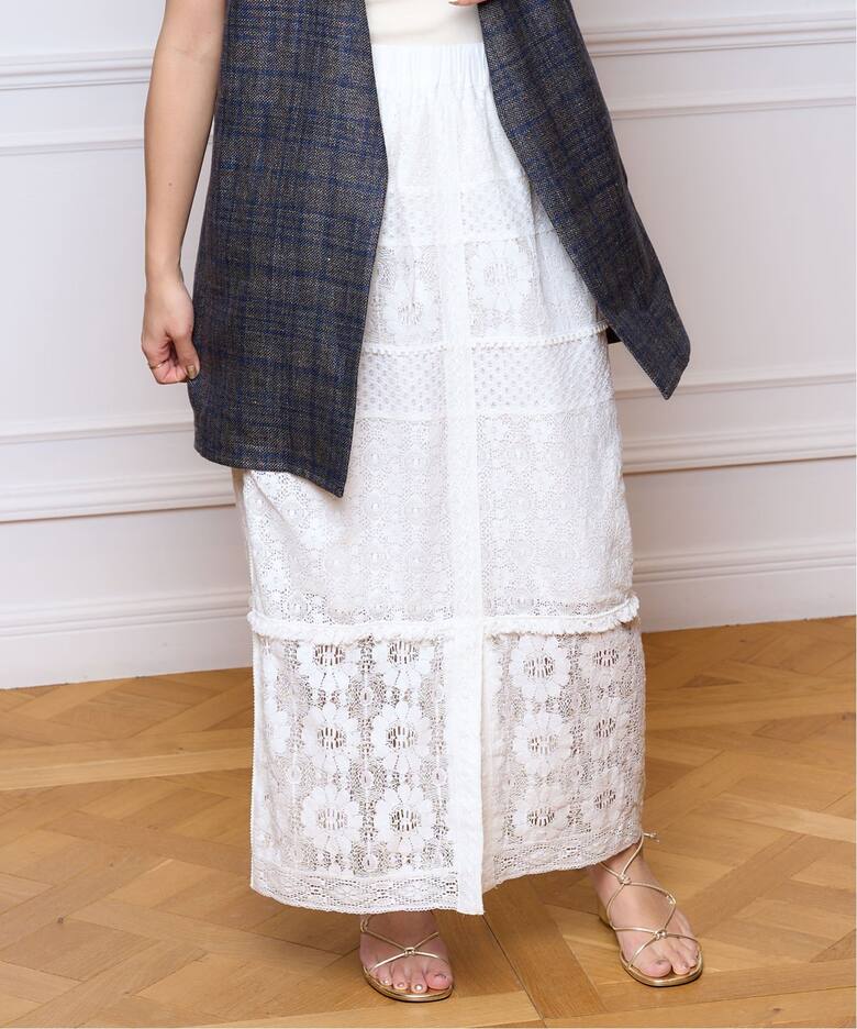 IENA LA BOUCLE cottonレース スカート（ロング・マキシ丈スカート  