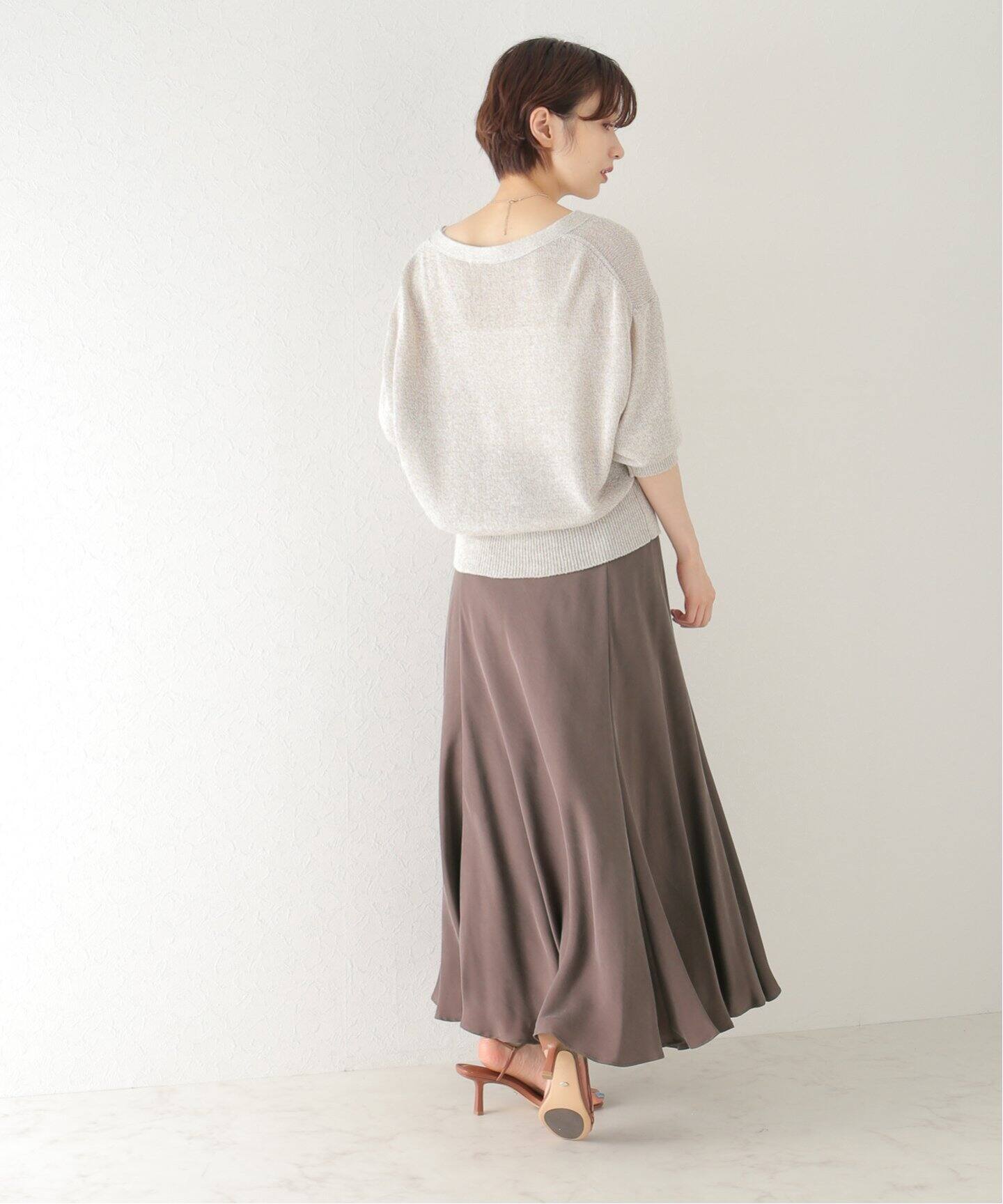 Plage】Washable Fibril ギャザーロングスカート（ベージュ） - フレア  