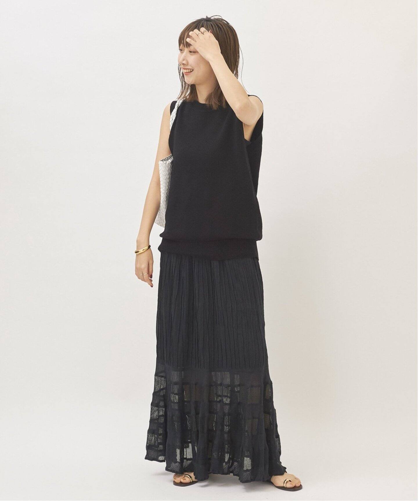 ○クレープ ティアードスカート2（ロング・マキシ丈スカート）｜Plage  