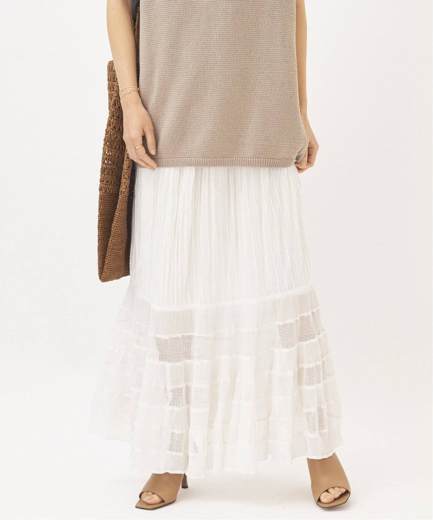 ○クレープ ティアードスカート2（ロング・マキシ丈スカート）｜Plage  