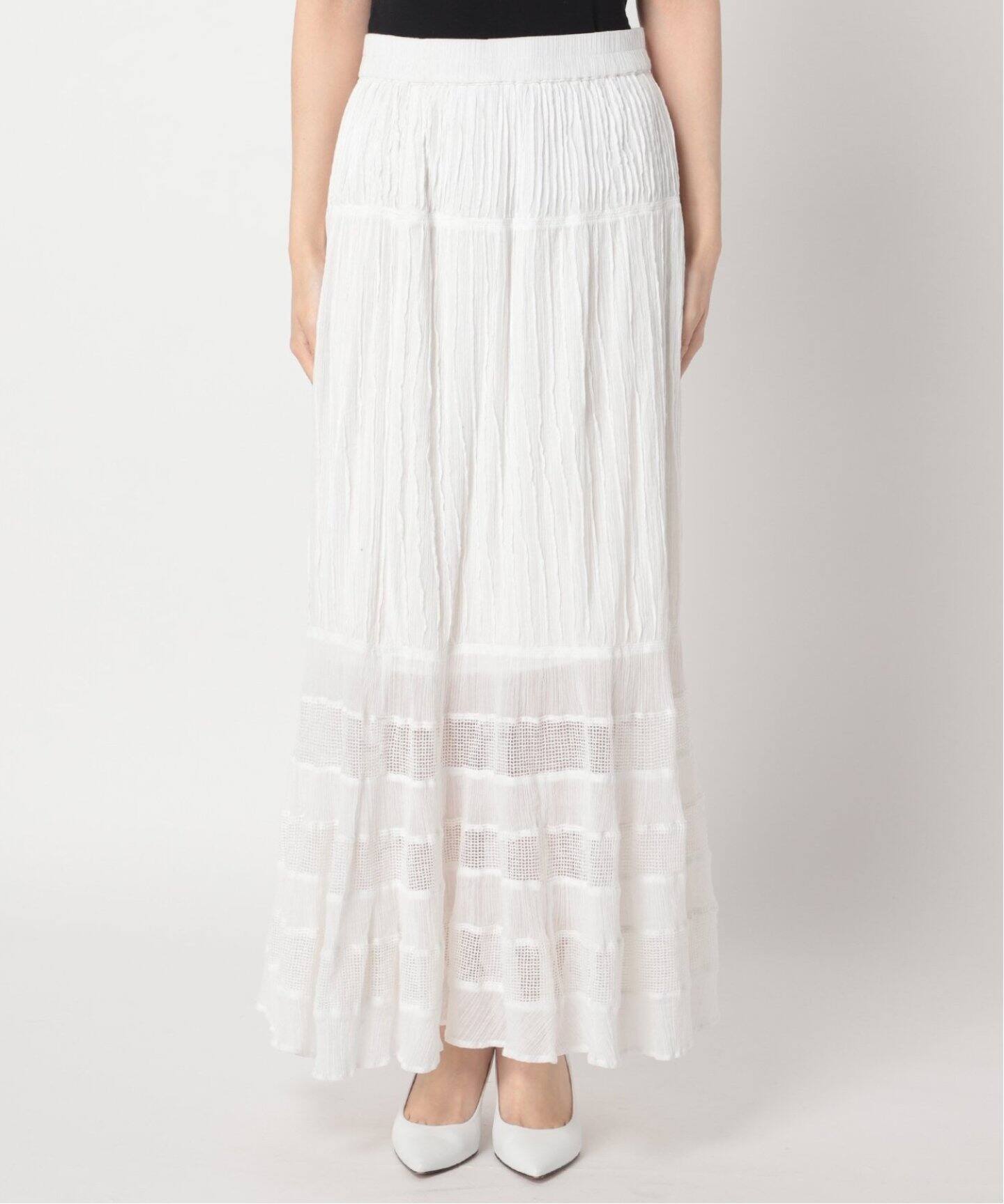 ○クレープ ティアードスカート2（ロング・マキシ丈スカート）｜Plage  