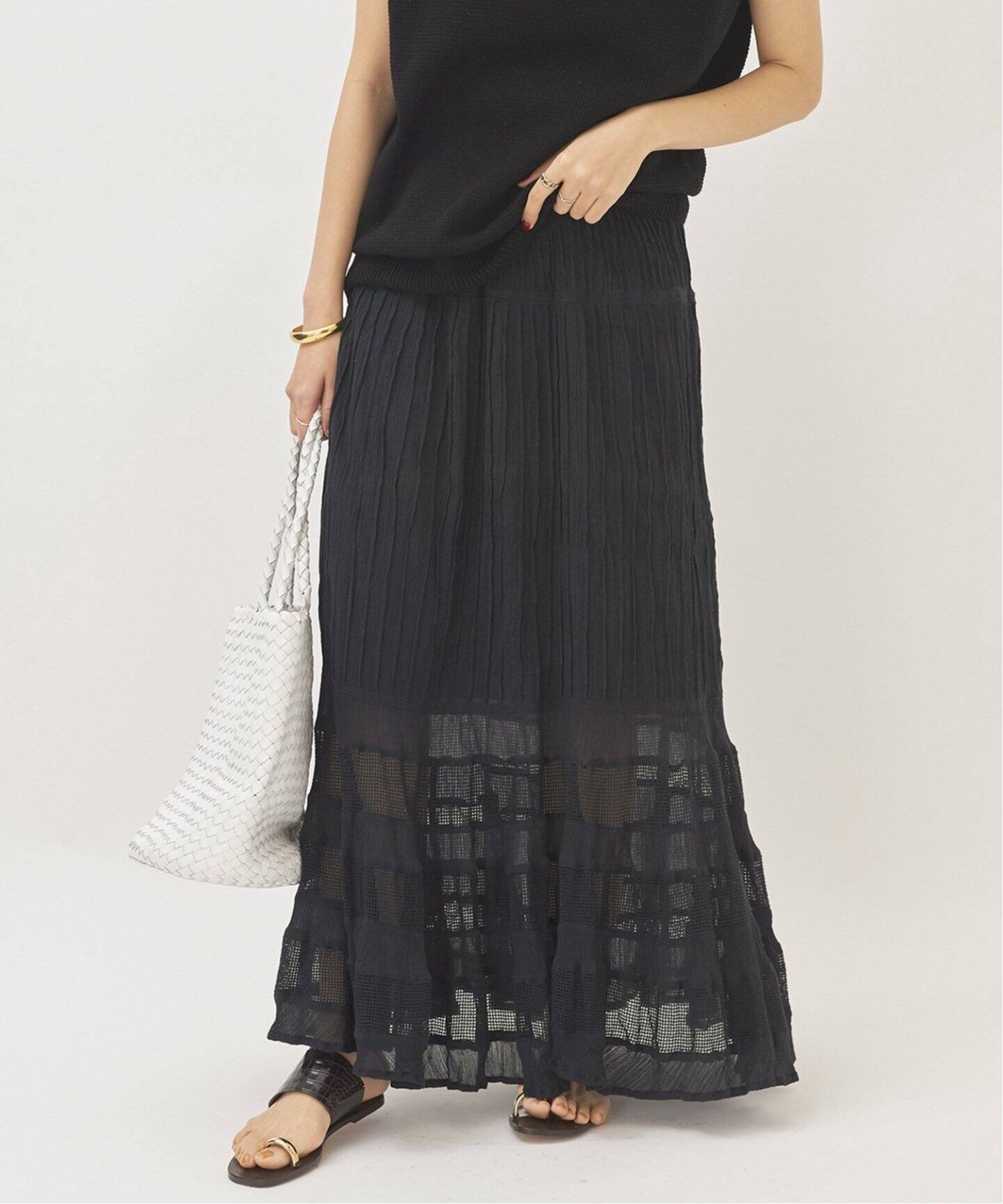 ○クレープ ティアードスカート2（ロング・マキシ丈スカート）｜Plage  