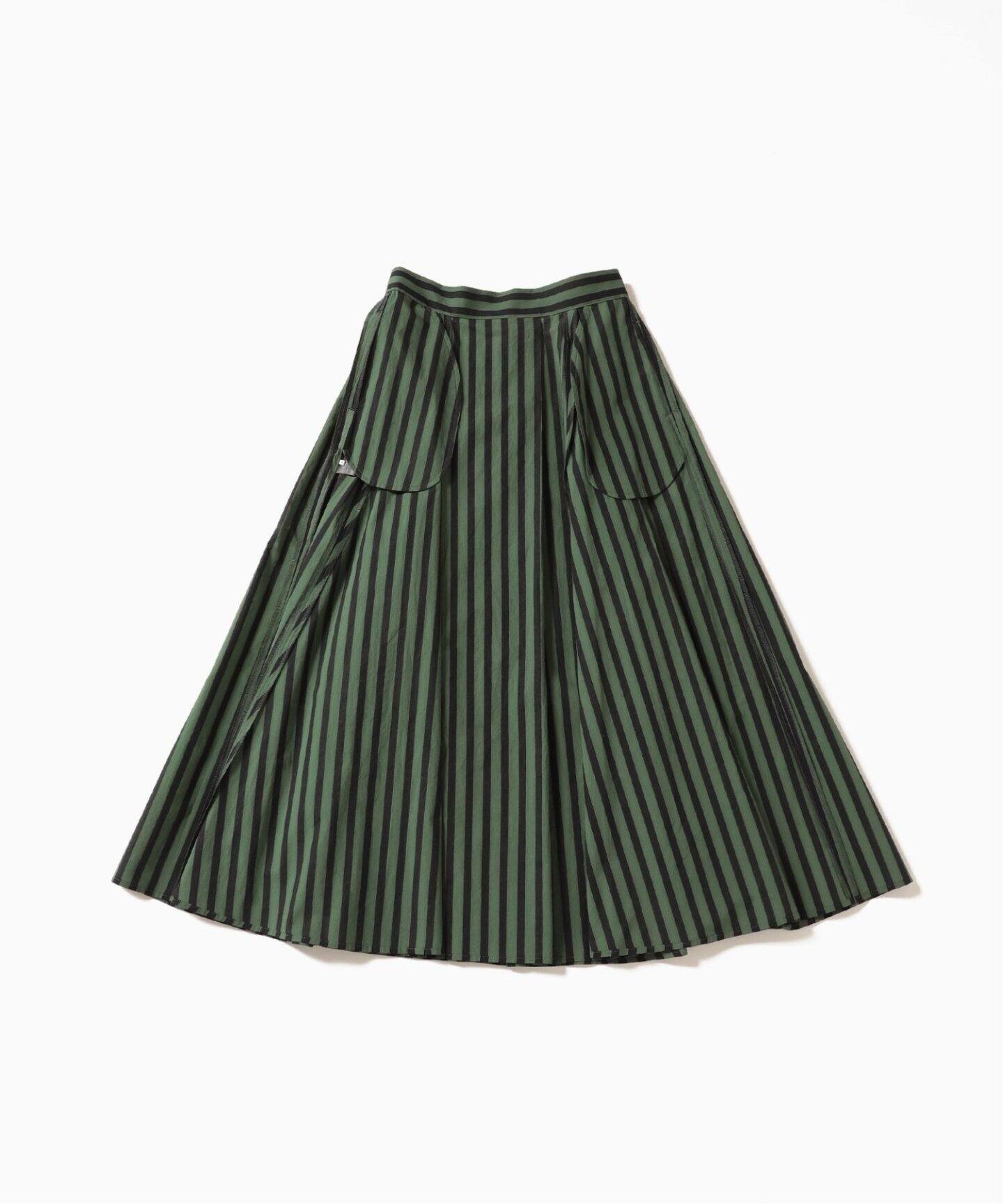 追加》コットンローンストライプフレアスカート（ロング・マキシ丈  