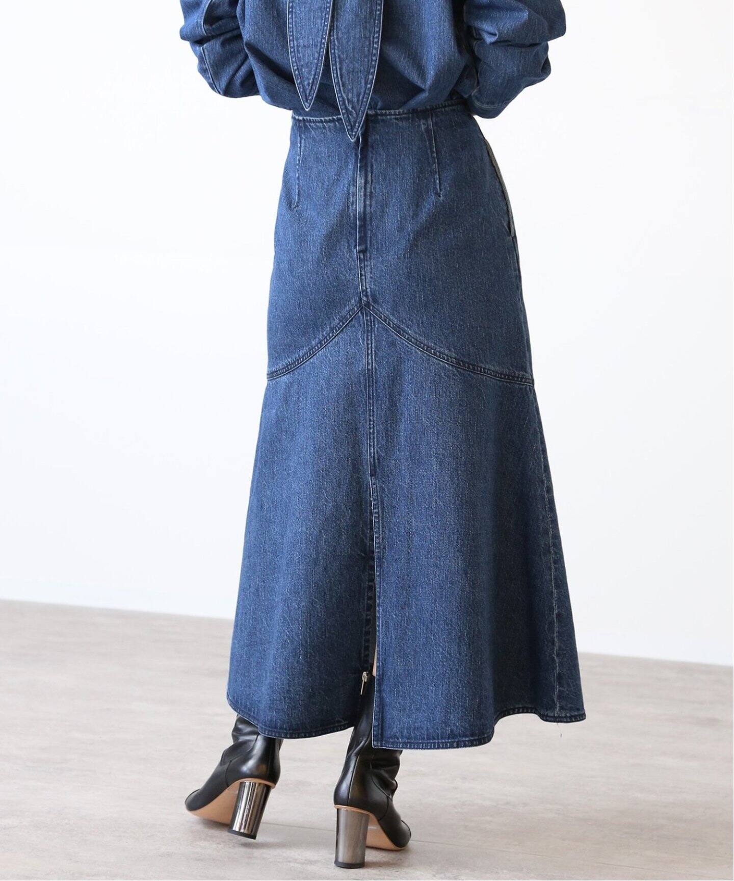 追加》デニムWステッチスカート（ロング・マキシ丈スカート）｜VERMEIL  