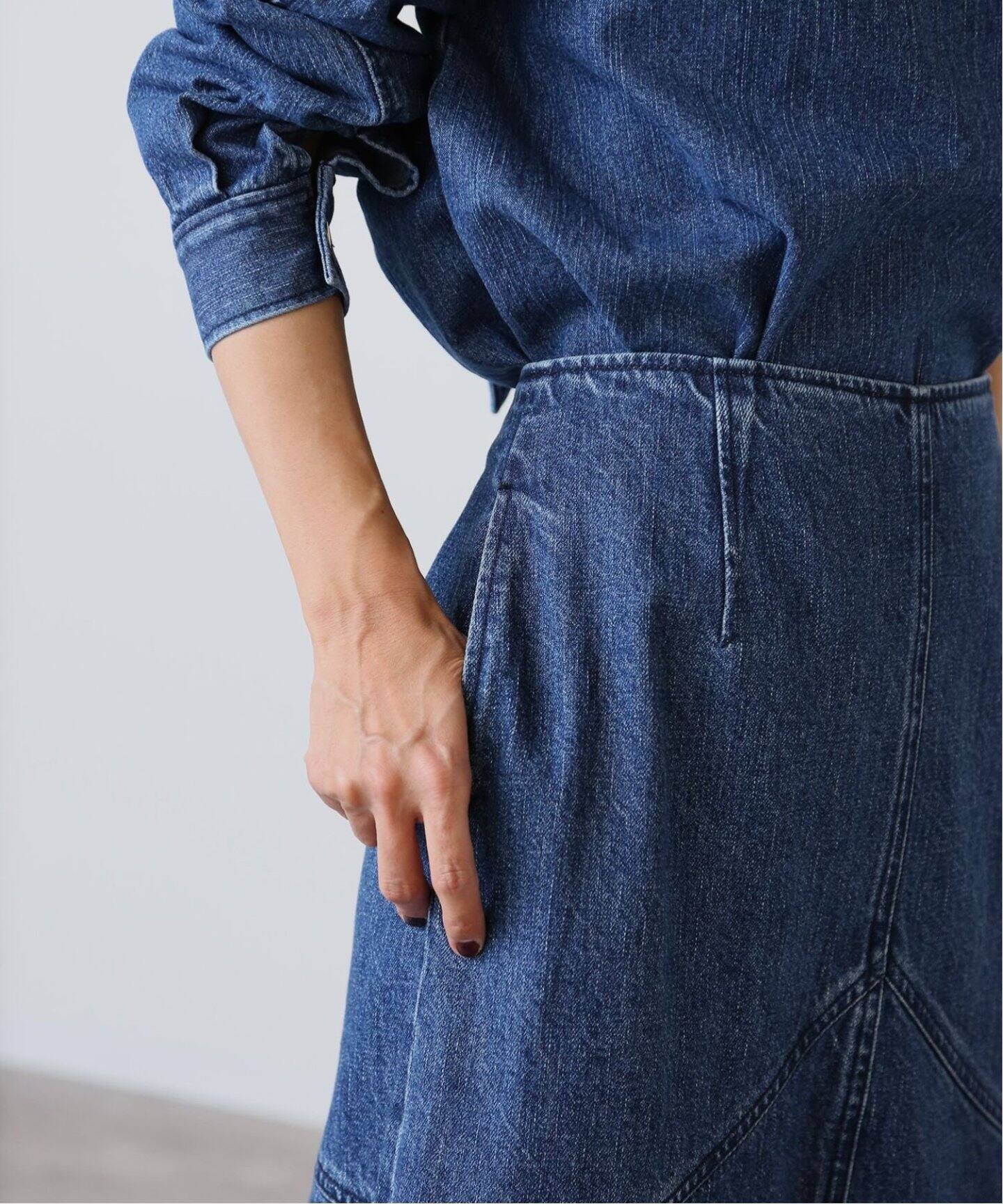 追加》デニムWステッチスカート（ロング・マキシ丈スカート）｜VERMEIL  