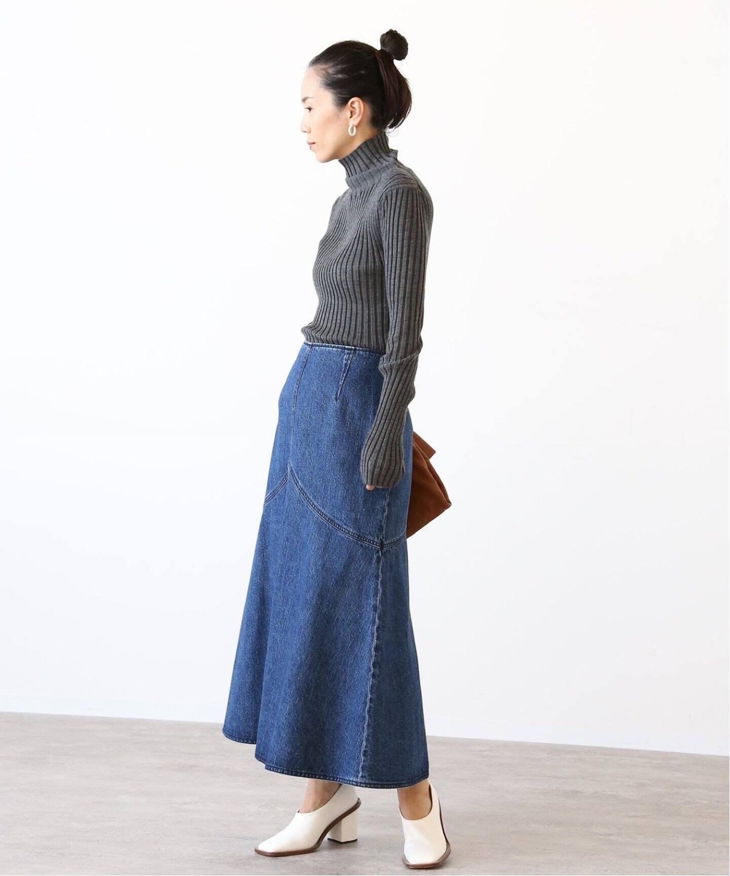 追加》デニムWステッチスカート（ロング・マキシ丈スカート）｜VERMEIL  