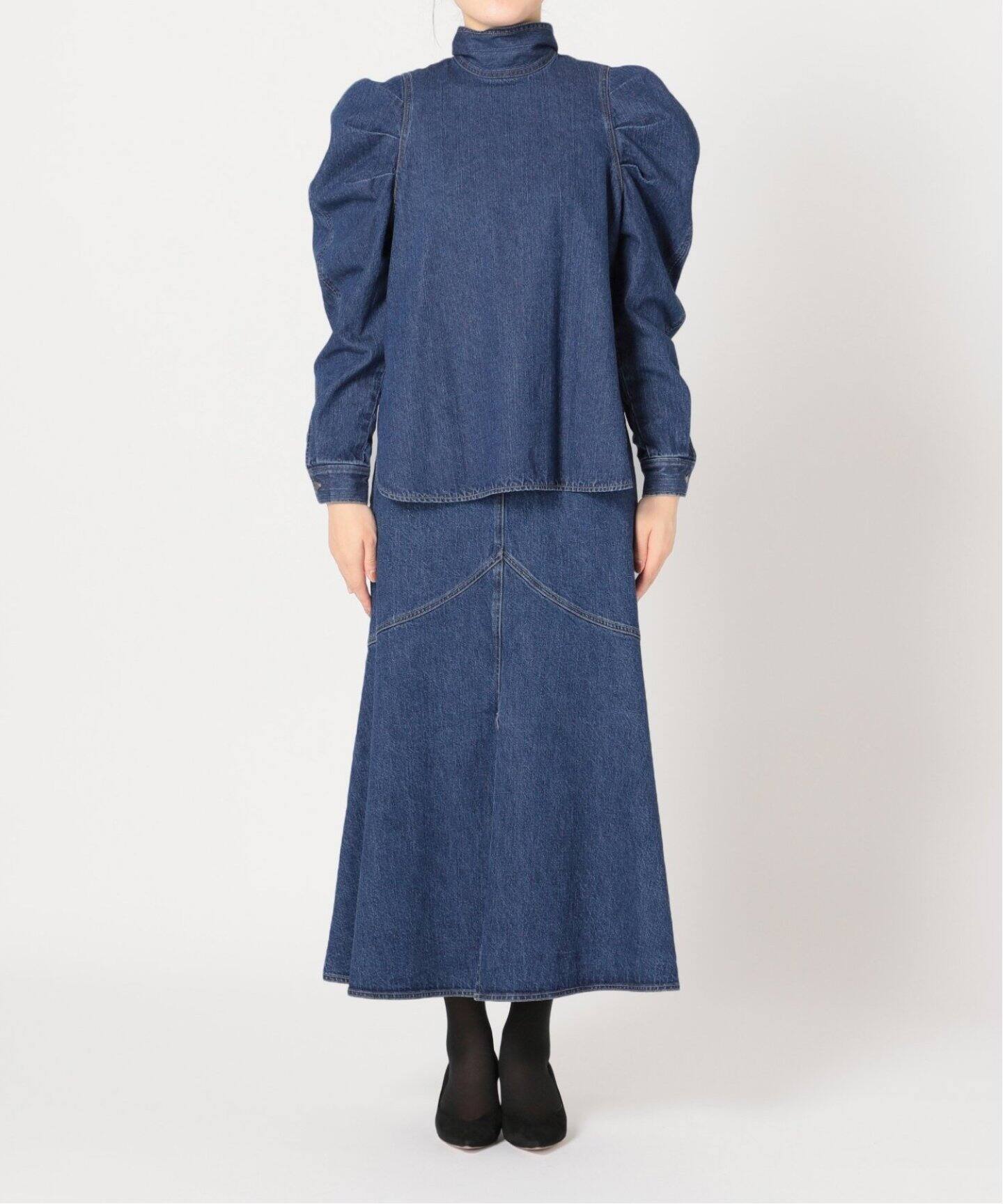 追加》デニムWステッチスカート（ロング・マキシ丈スカート）｜VERMEIL  