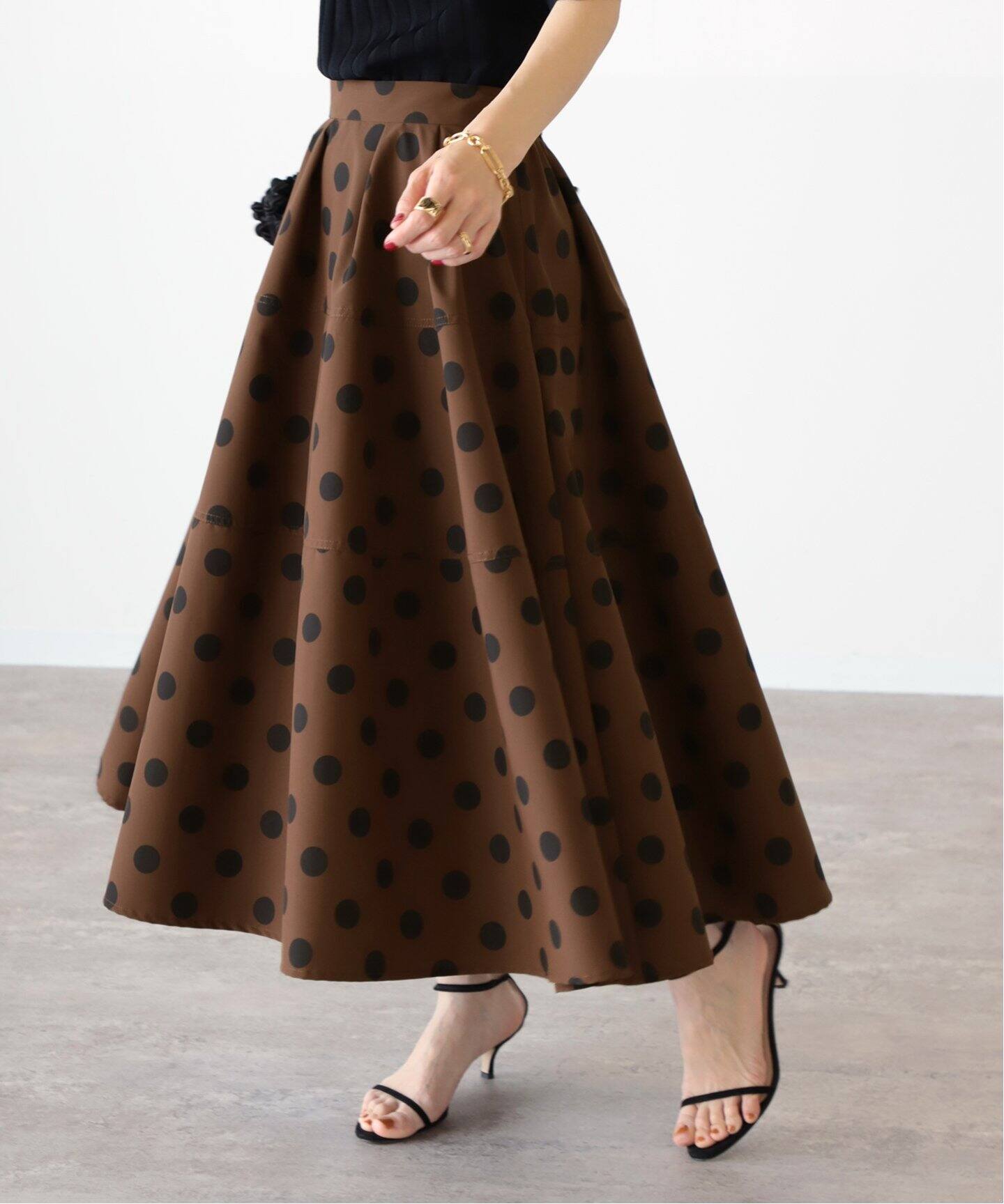 追加》タフタドットプリント ロングスカート（その他スカート  