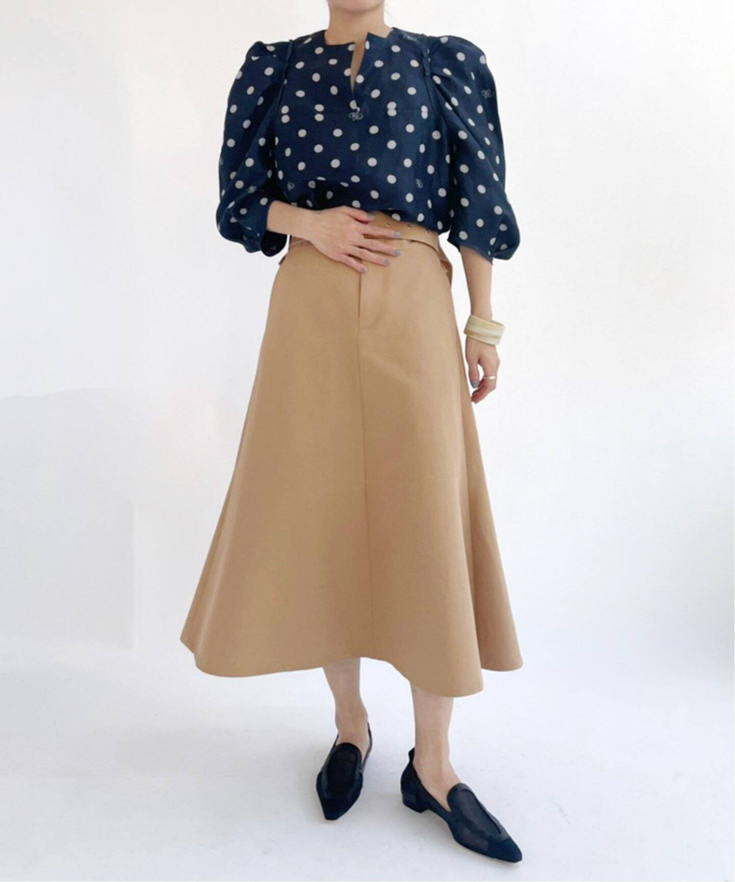 コットンWクロスギャバベルテッドセミフレアスカート（その他スカート  