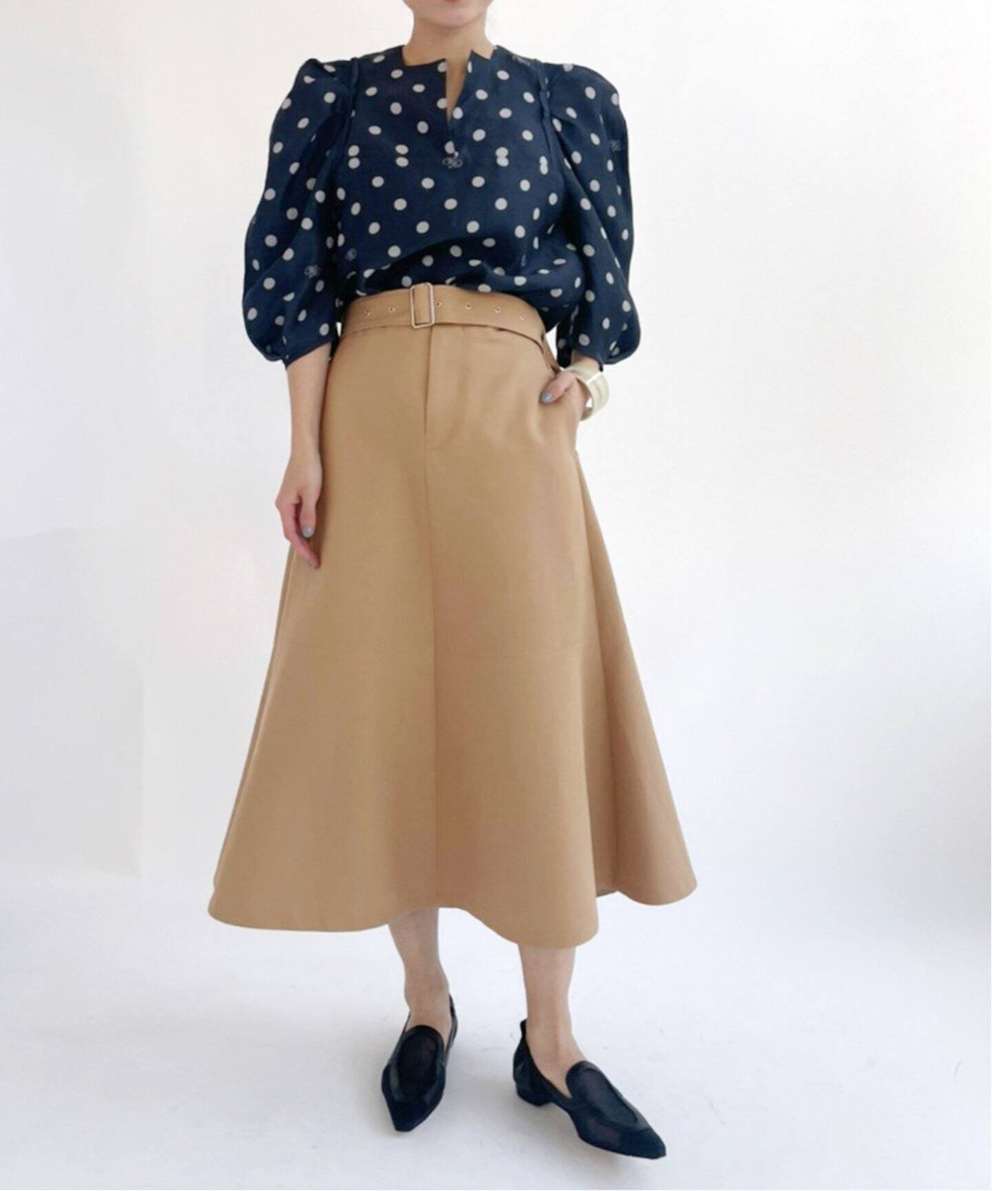 コットンWクロスギャバベルテッドセミフレアスカート（その他スカート  