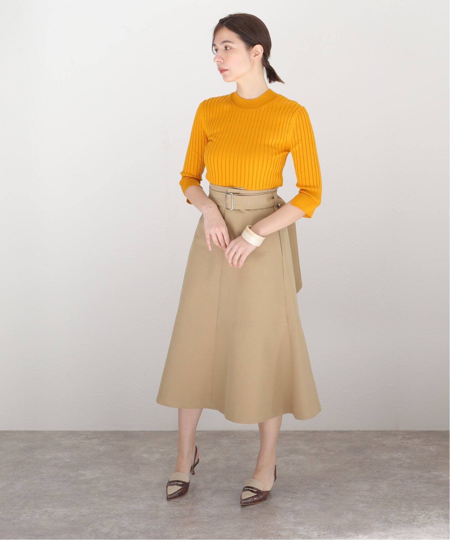 コットンWクロスギャバベルテッドセミフレアスカート（その他スカート  