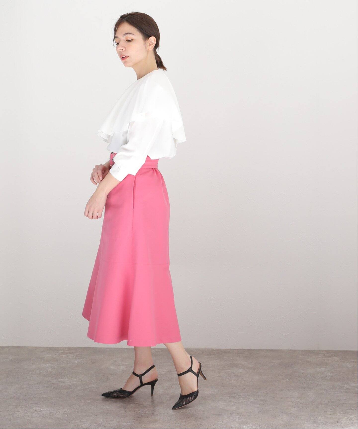 コットンWクロスギャバベルテッドセミフレアスカート（その他スカート  