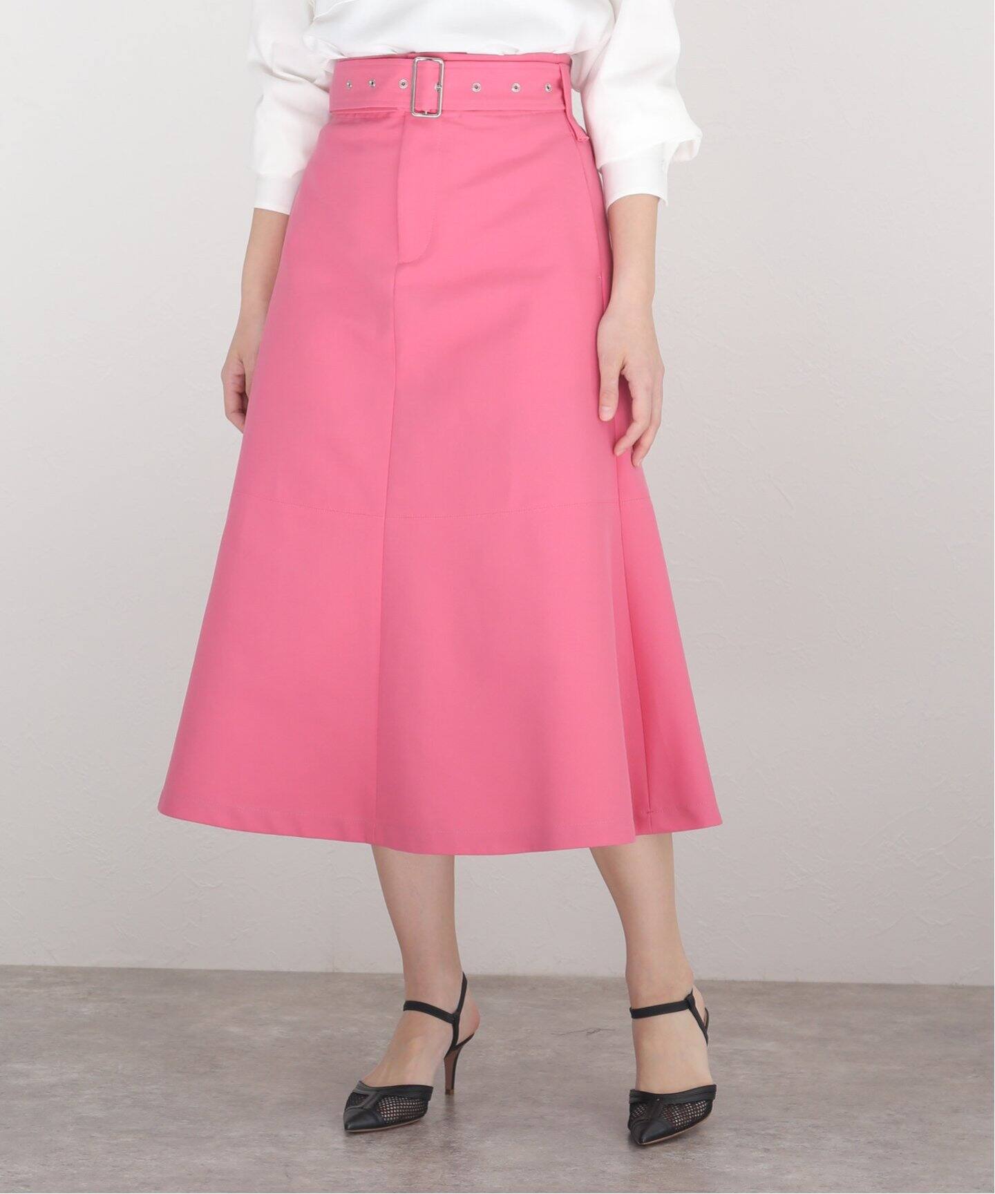 コットンWクロスギャバベルテッドセミフレアスカート（その他スカート  