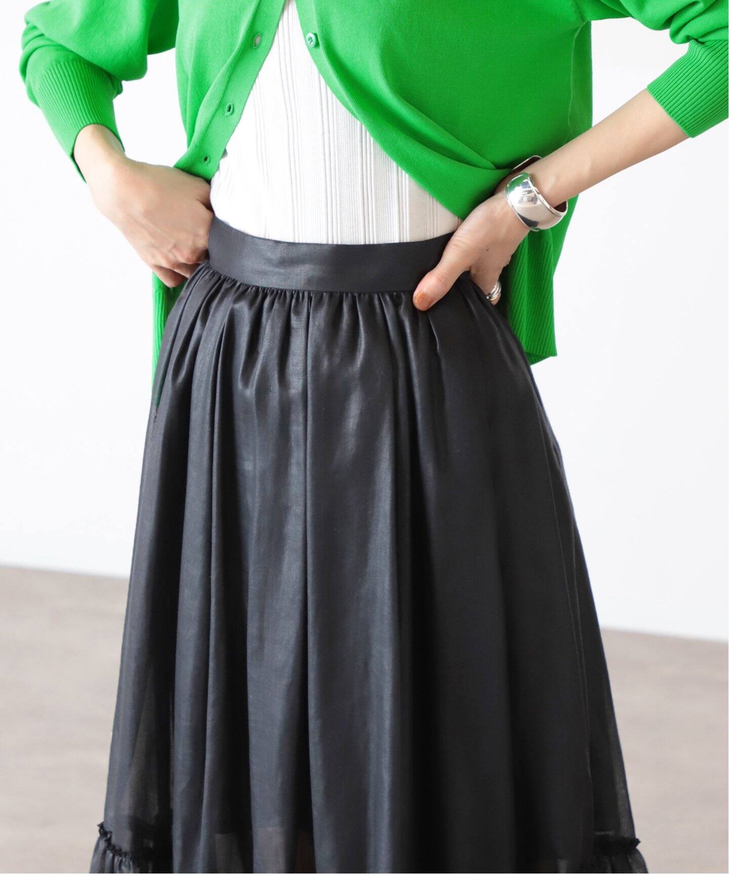 ソフトオーガンジーギャザースカート（ロング・マキシ丈スカート  