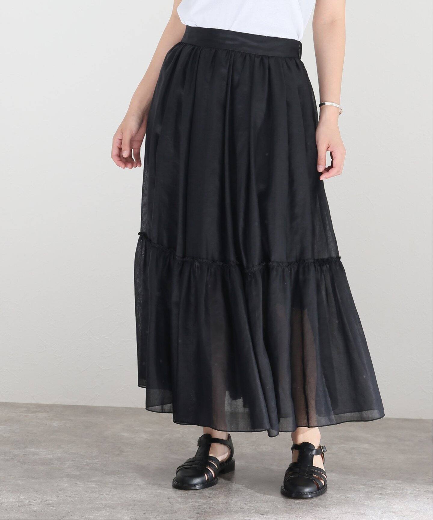 ソフトオーガンジーギャザースカート（ロング・マキシ丈スカート  