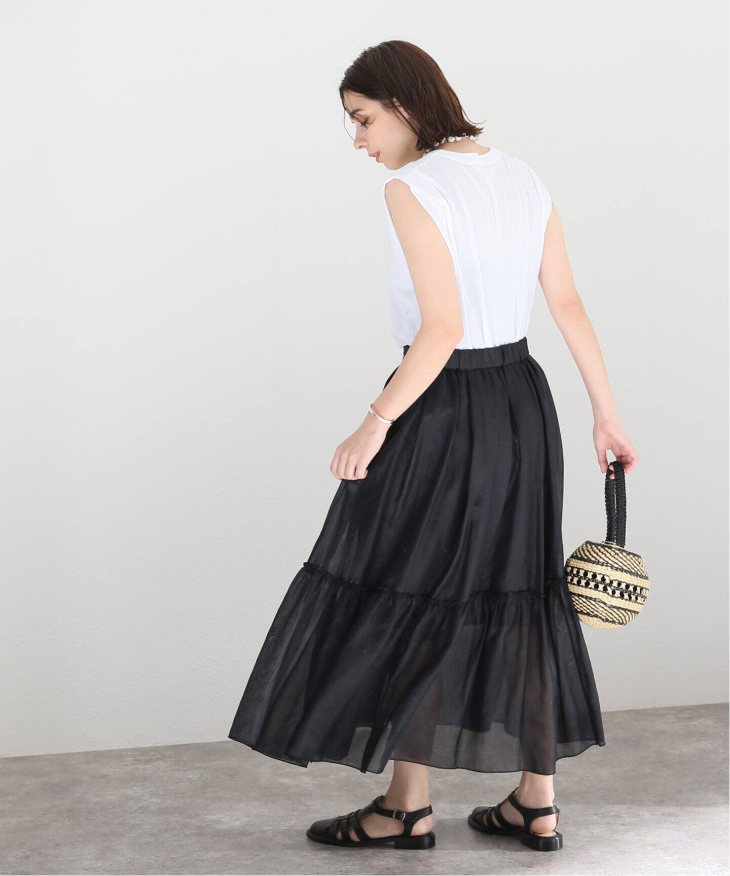 ソフトオーガンジーギャザースカート（ロング・マキシ丈スカート  