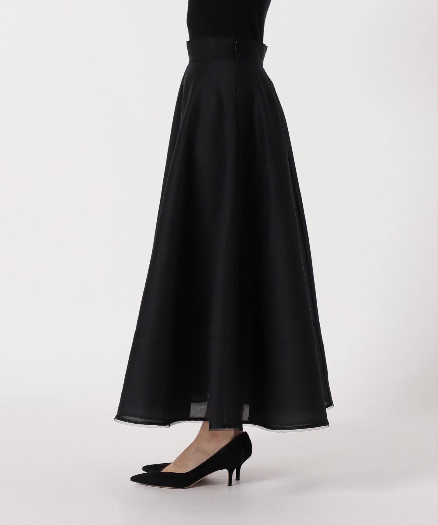 スパンオーガンジーフレアスカート（ロング・マキシ丈スカート  